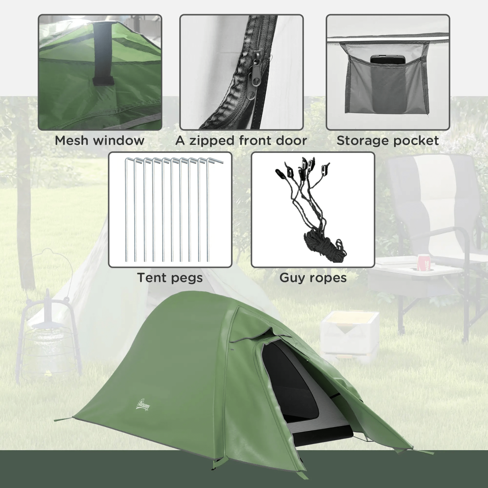 1 2 Man Camping Tent 2000mm Waterproof Air Vents Lightweight Double Skin FOXDEN - Home and Garden Furniture Shop - rustic - furniture