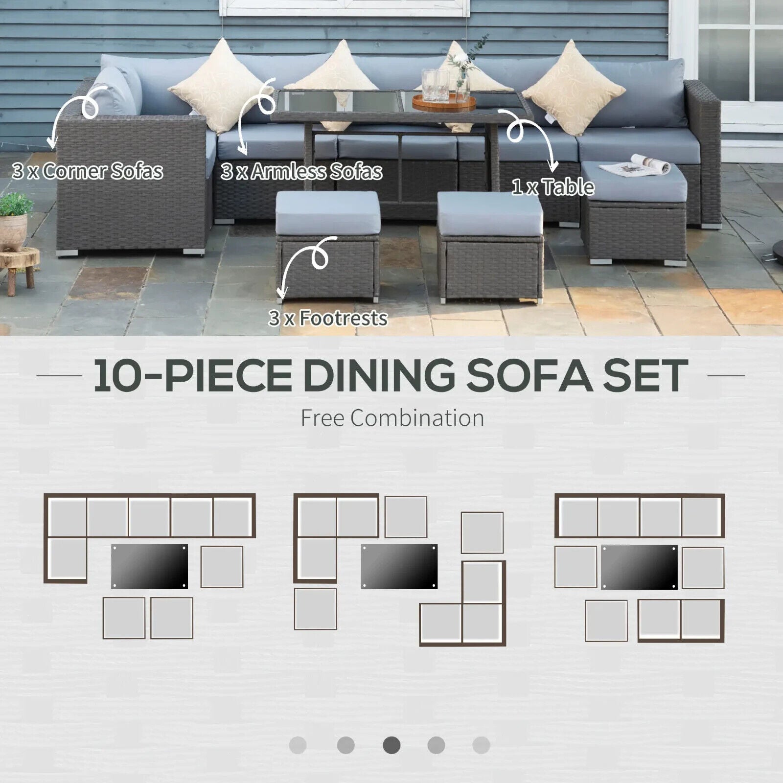 10 Piece Rattan Sofa Set Outdoor Patio Lounge Cushioned Garden Wicker Furniture - Home and Garden Furniture Shop - #rustic - furniture#