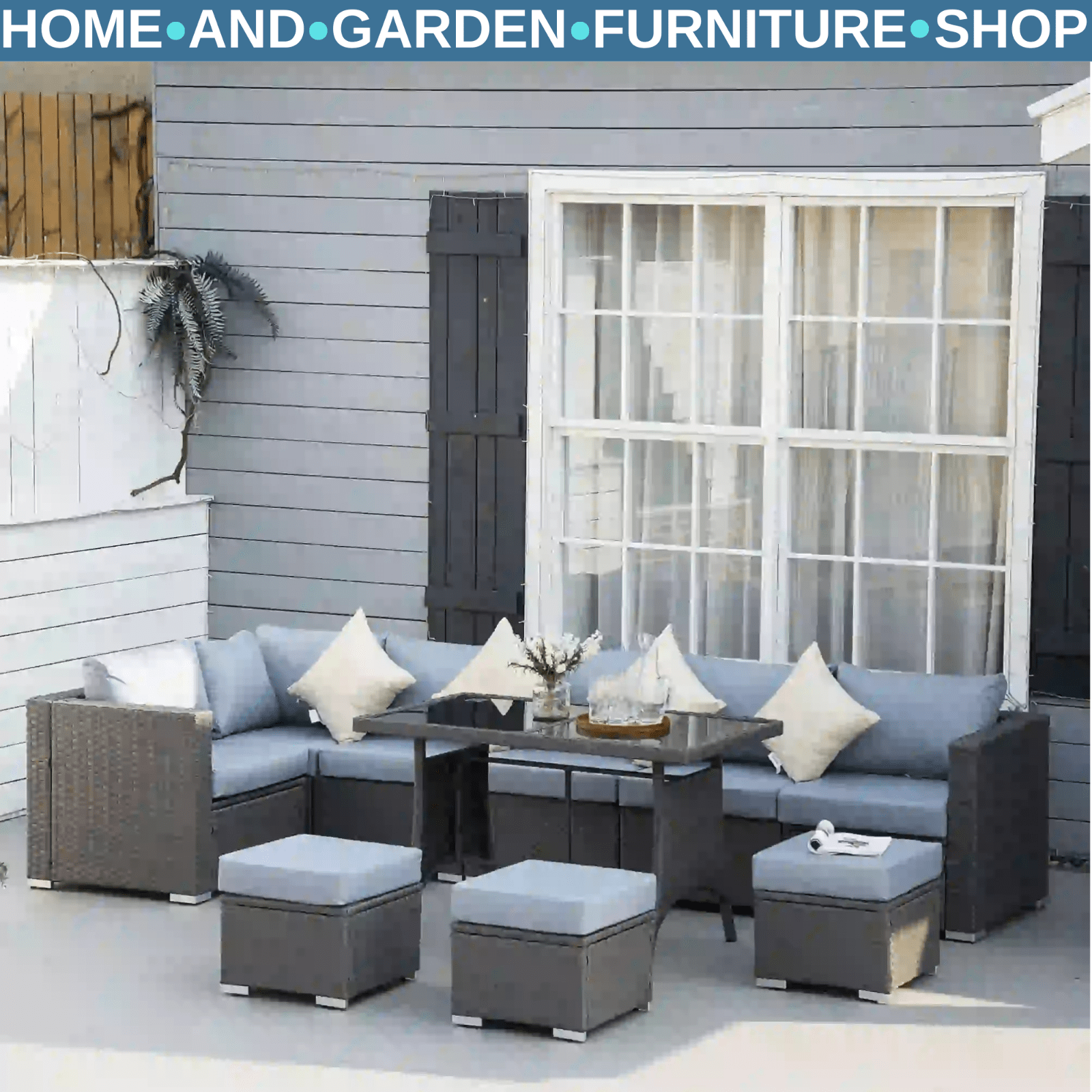 10 Piece Rattan Sofa Set Outdoor Patio Lounge Cushioned Garden Wicker Furniture - Home and Garden Furniture Shop - rustic - furniture