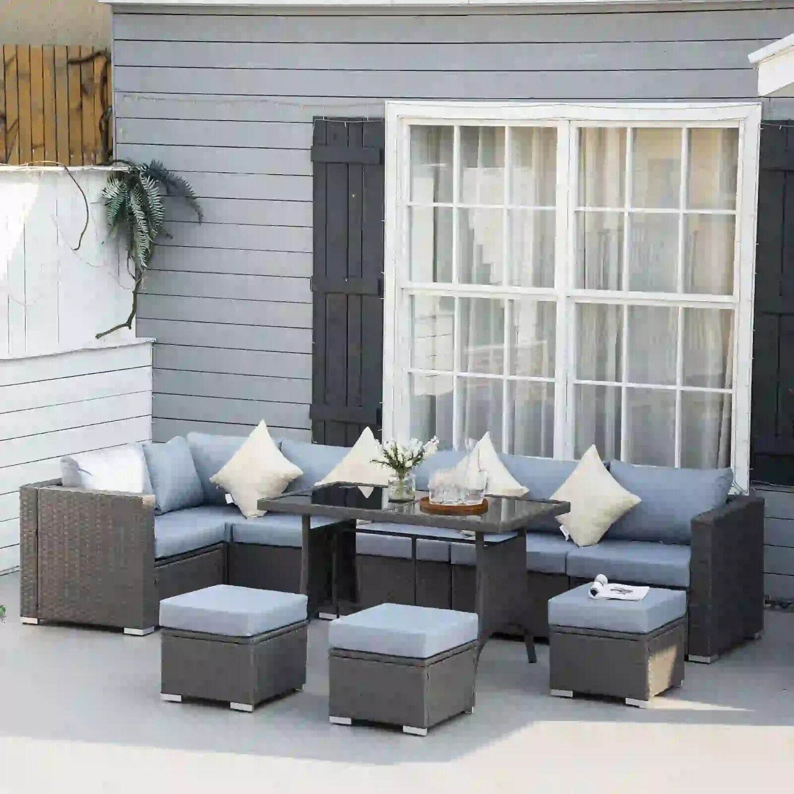 10 Piece Rattan Sofa Set Outdoor Patio Lounge Cushioned Garden Wicker Furniture - Home and Garden Furniture Shop - #rustic - furniture#