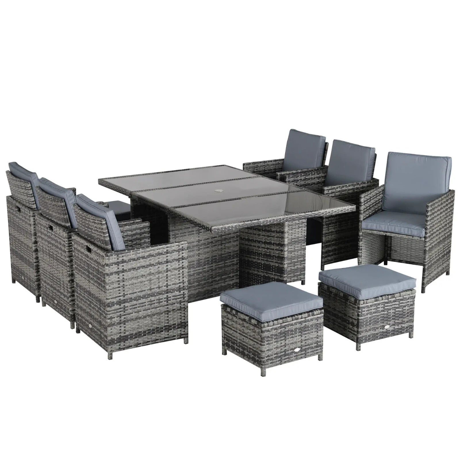 10 Seater Rattan Garden Dining Set with Cushions Footstools Table & Parasol Hole - Home and Garden Furniture Shop - rustic - furniture