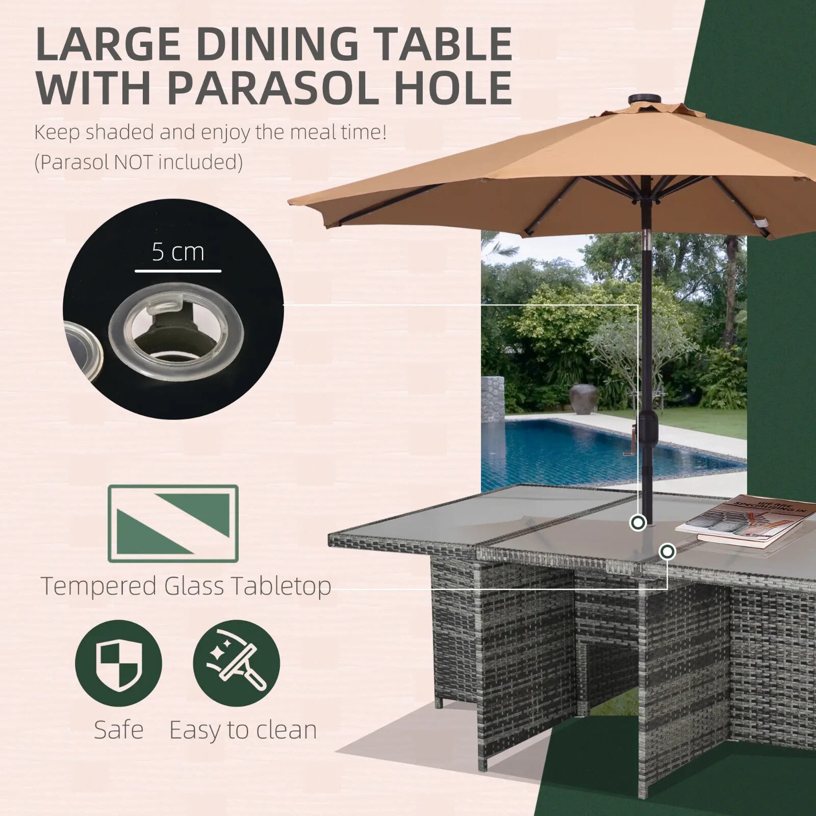 10 Seater Rattan Garden Dining Set with Cushions Footstools Table & Parasol Hole - Home and Garden Furniture Shop - rustic - furniture