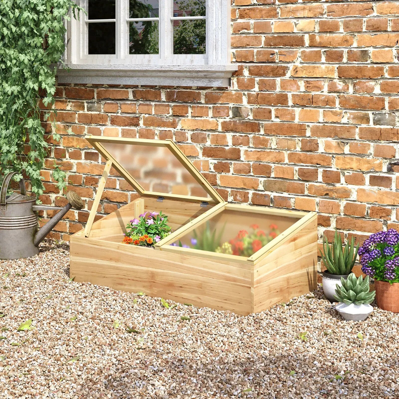 100x50x36cm Wooden Cold Frame Greenhouse with Polycarbonate Panels and Roof - Home and Garden Furniture Shop - rustic - furniture