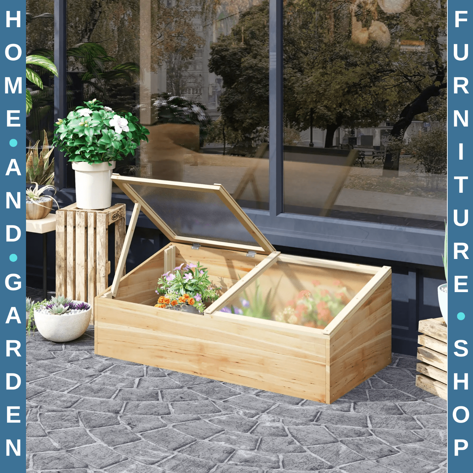 100x50x36cm Wooden Cold Frame Greenhouse with Polycarbonate Panels and Roof - Home and Garden Furniture Shop - rustic - furniture