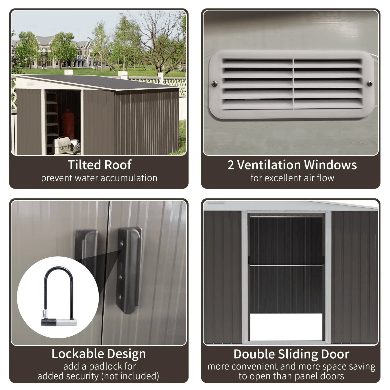 11 x 9ft Metal Garden Shed Large Outdoor Tool Storage House Lockable Double Door - Home and Garden Furniture Shop - rustic - furniture