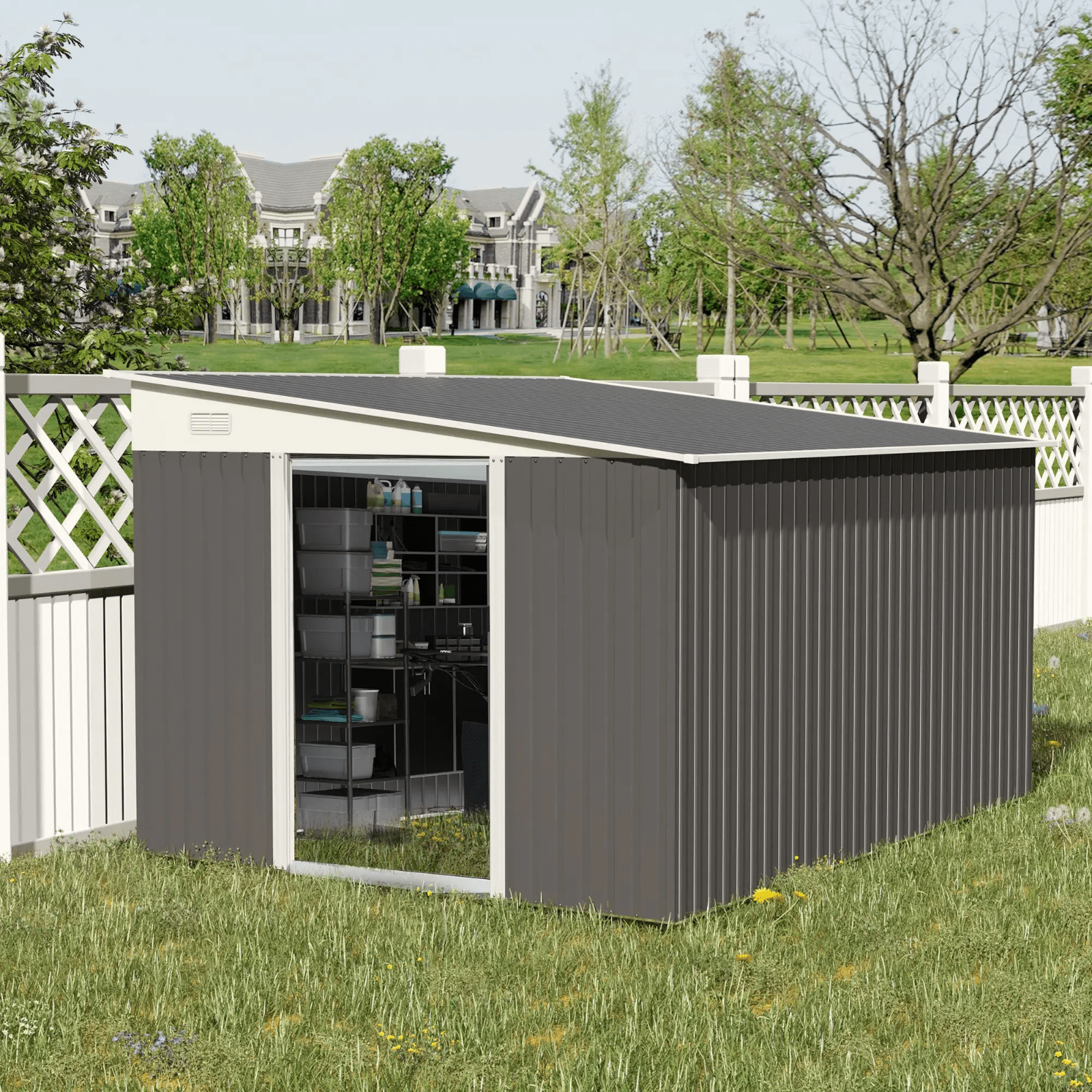 11 x 9ft Metal Garden Shed Large Outdoor Tool Storage House Lockable Double Door - Home and Garden Furniture Shop - rustic - furniture