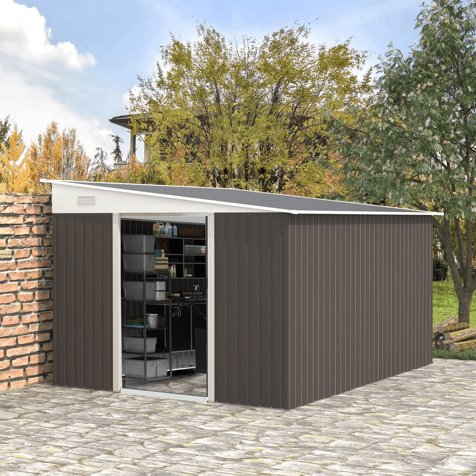11 x 9ft Metal Garden Shed Large Outdoor Tool Storage House Lockable Double Door - Home and Garden Furniture Shop - rustic - furniture
