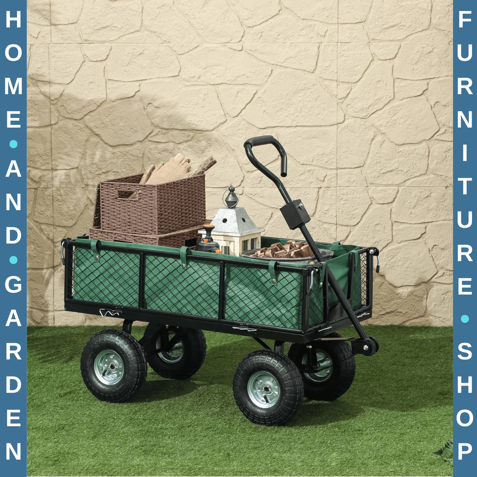 114L Steel Frame Garden Cart Trolley Heavy Duty Outdoor Utility Wagon for Tools - Home and Garden Furniture Shop - rustic - furniture