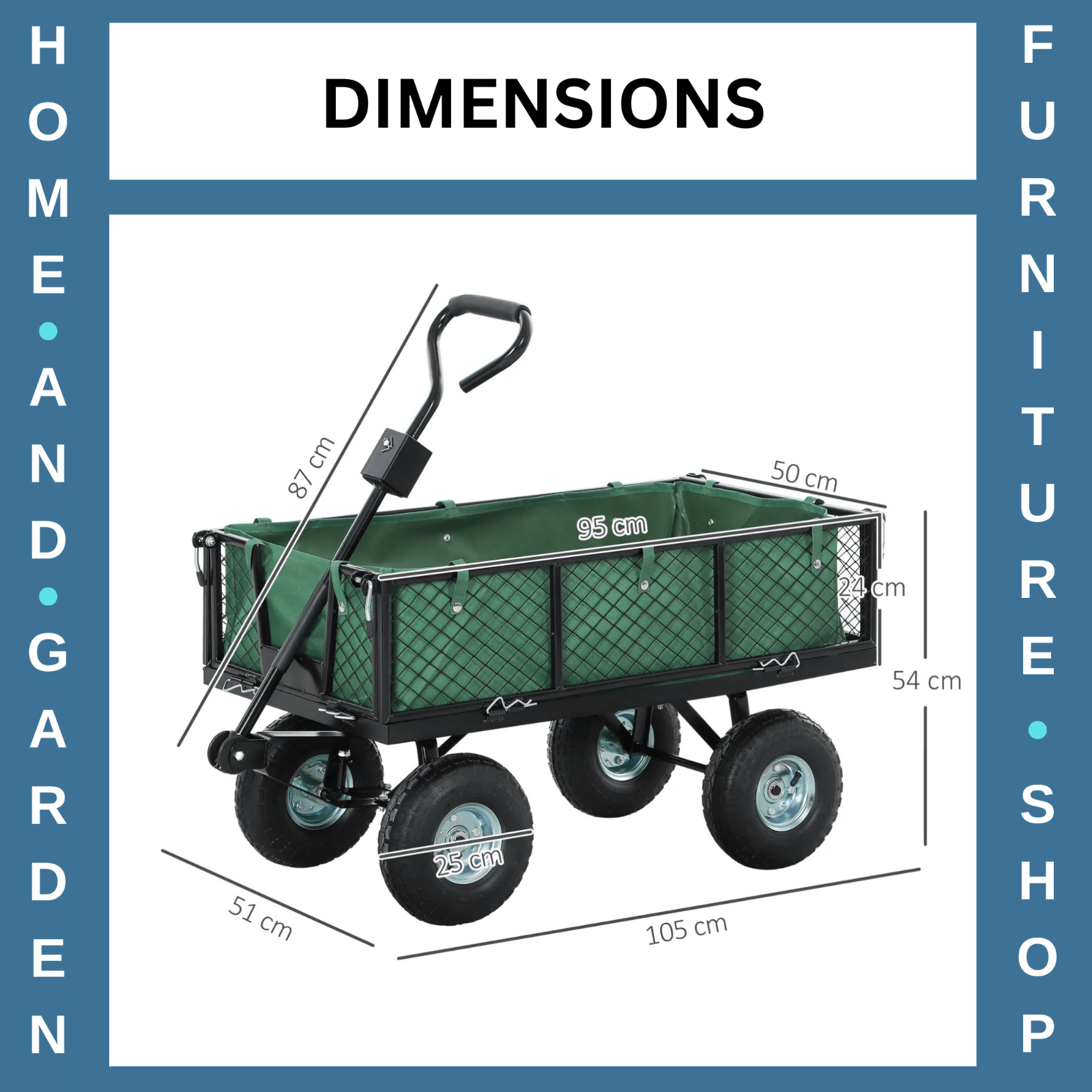 114L Steel Frame Garden Cart Trolley Heavy Duty Outdoor Utility Wagon for Tools - Home and Garden Furniture Shop - rustic - furniture