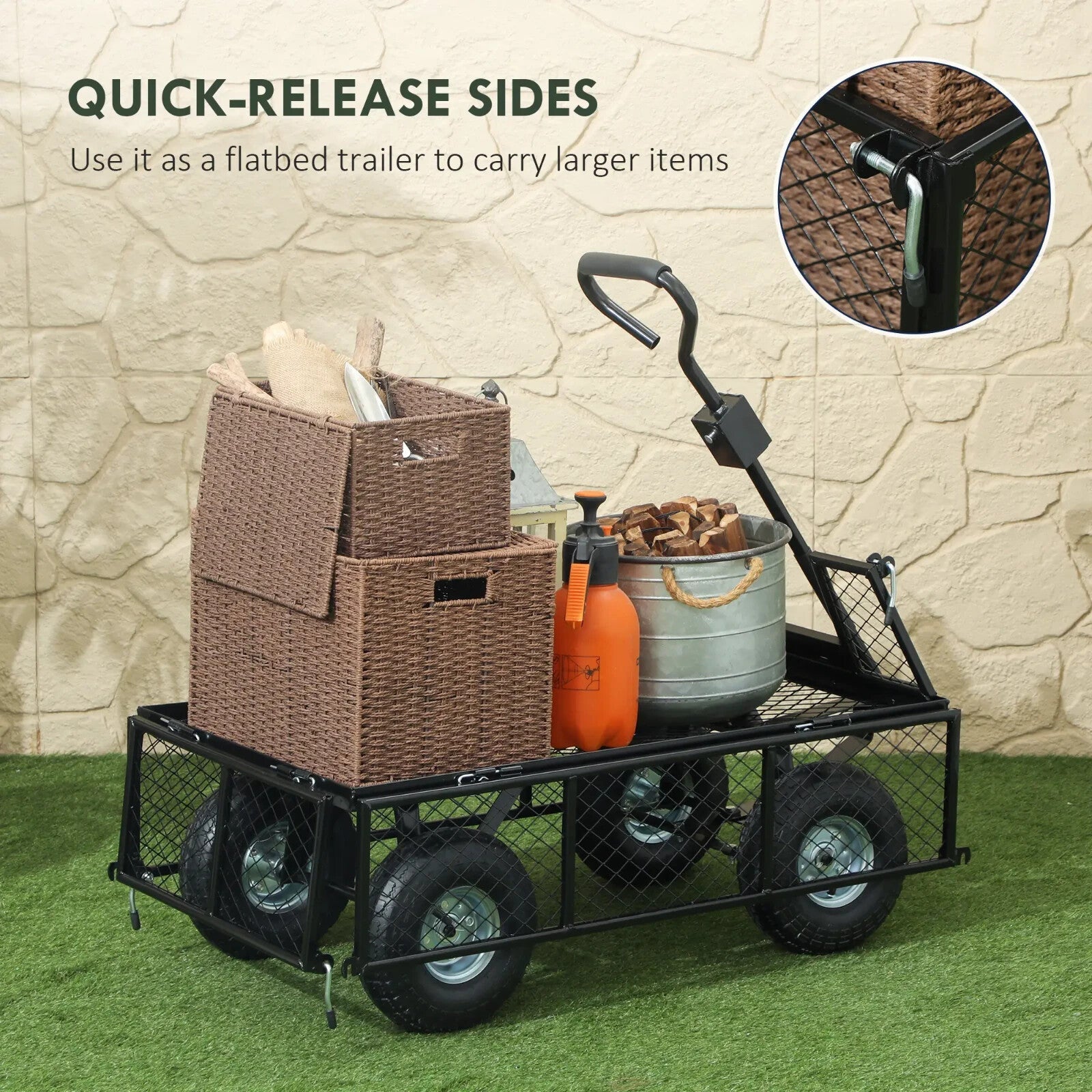 114L Steel Frame Garden Cart Trolley Heavy Duty Outdoor Utility Wagon for Tools - Home and Garden Furniture Shop - rustic - furniture