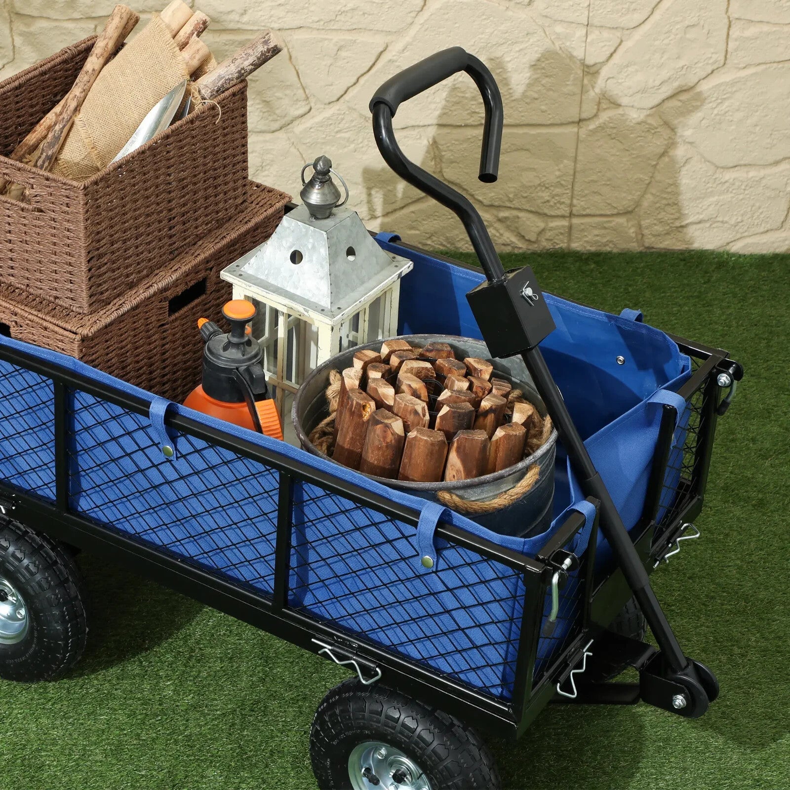 114L Steel Frame Garden Cart Trolley Heavy Duty Outdoor Utility Wagon w/ Handle - Home and Garden Furniture Shop - rustic - furniture