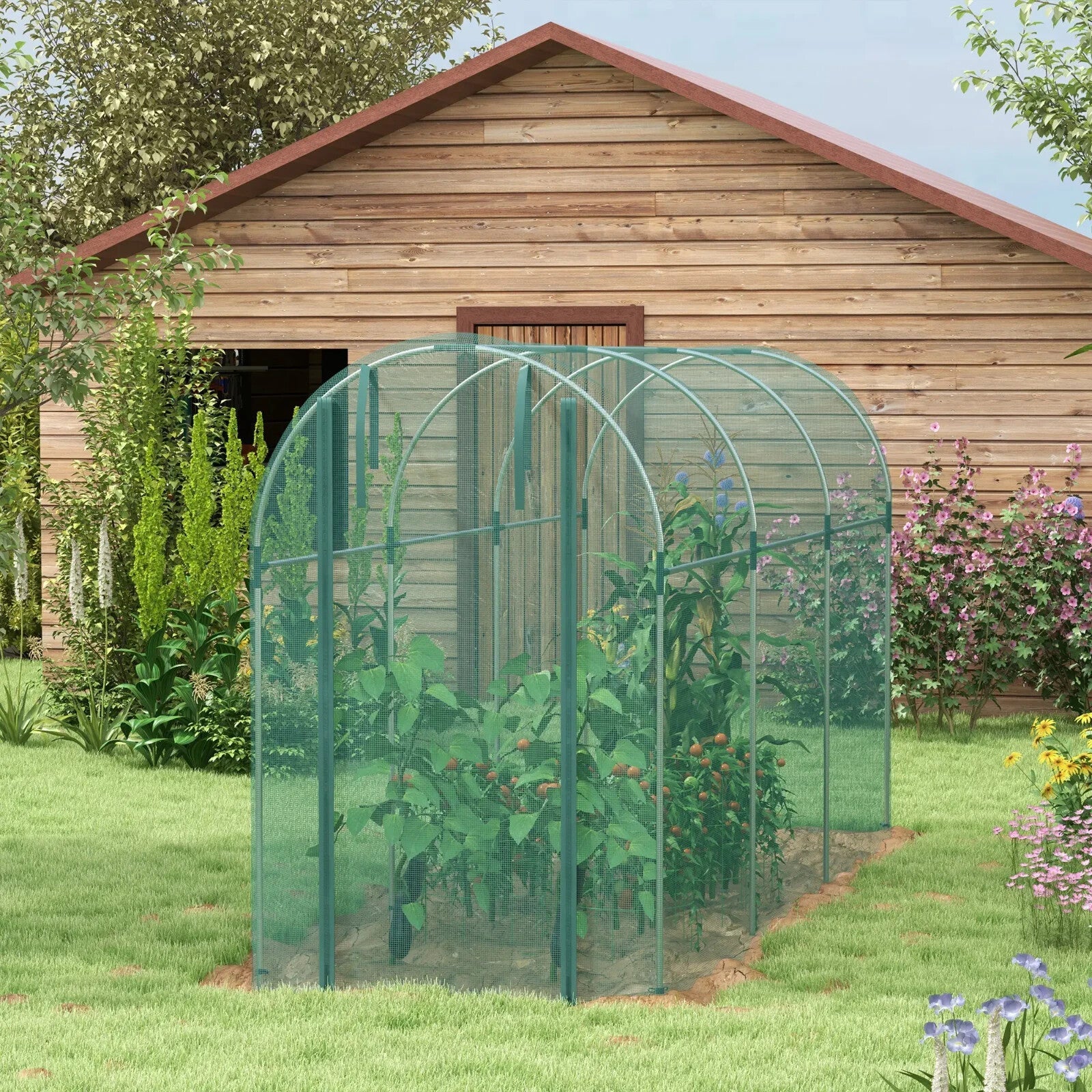 1.2 x 3.6 x 1.9 m Galvanised Steel Fruit Cage Protection Tent with Zipped Door - Home and Garden Furniture Shop - rustic - furniture