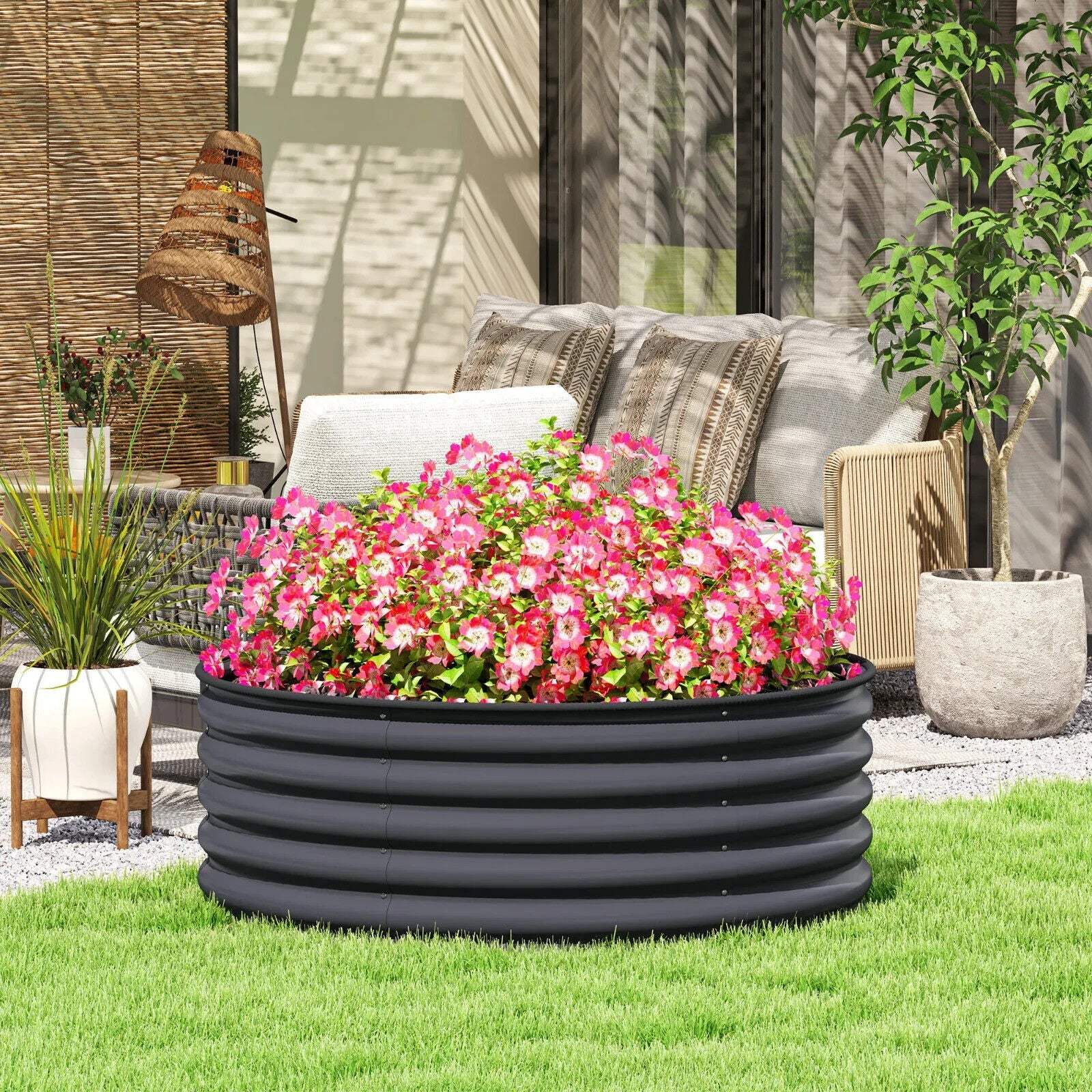 120×120×43 cm Galvanised Raised Garden Bed Outdoor Planter Box w/Gloves Included - Home and Garden Furniture Shop - #rustic - furniture#