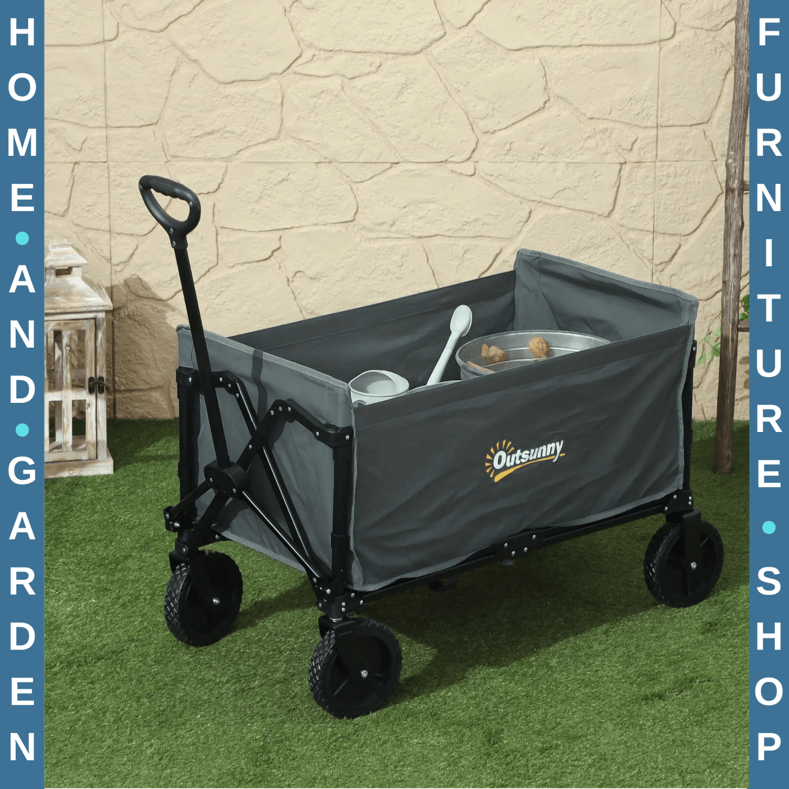 120L Folding Garden Trolley Cart Outdoor Collapsible Wagon with Wheels for Beach - Home and Garden Furniture Shop - rustic - furniture