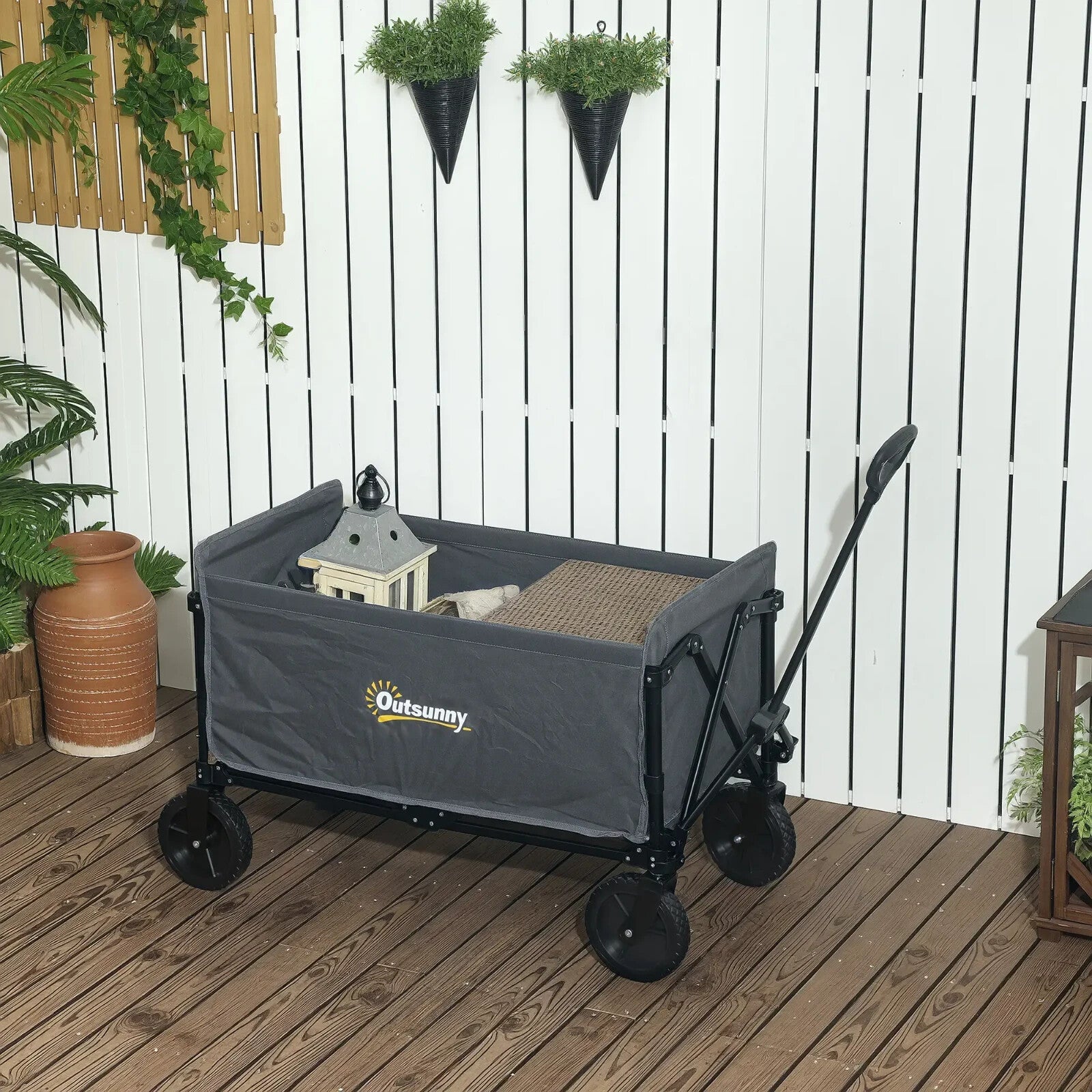 120L Folding Garden Trolley Cart Outdoor Collapsible Wagon with Wheels for Beach - Home and Garden Furniture Shop - rustic - furniture