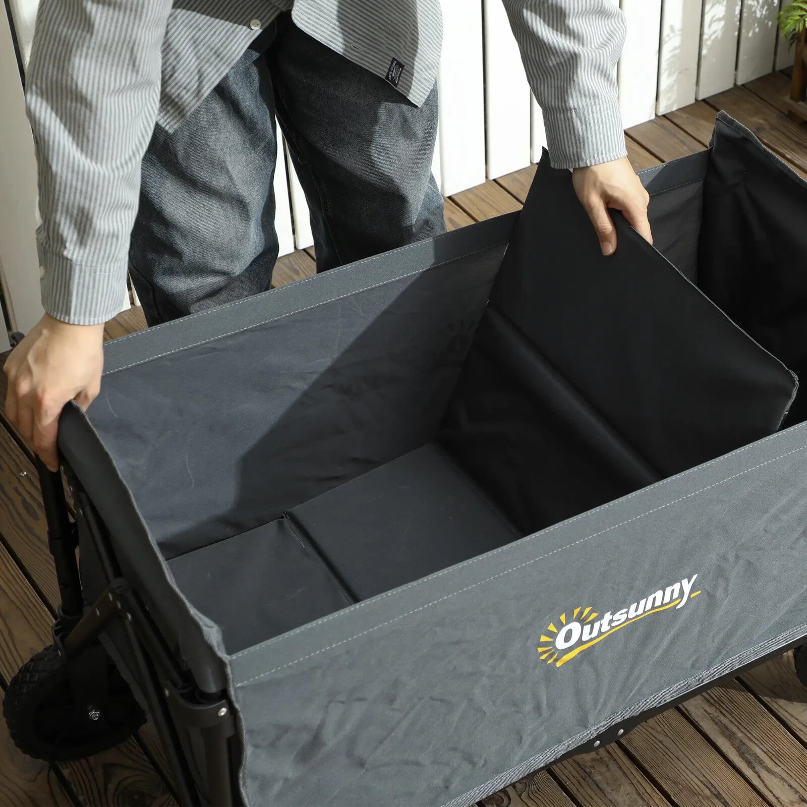 120L Folding Garden Trolley Cart Outdoor Collapsible Wagon with Wheels for Beach - Home and Garden Furniture Shop - rustic - furniture