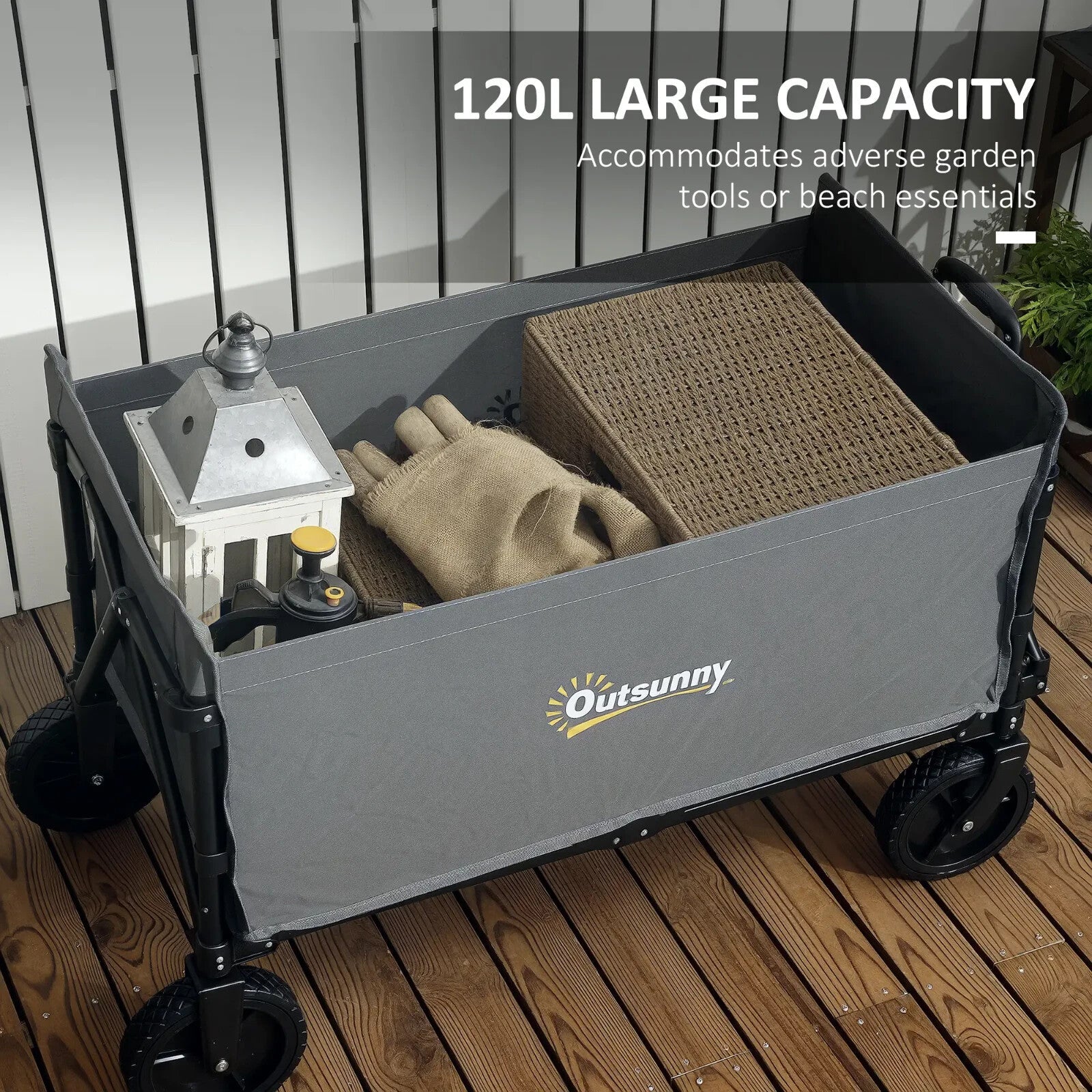 120L Folding Garden Trolley Cart Outdoor Collapsible Wagon with Wheels for Beach - Home and Garden Furniture Shop - rustic - furniture