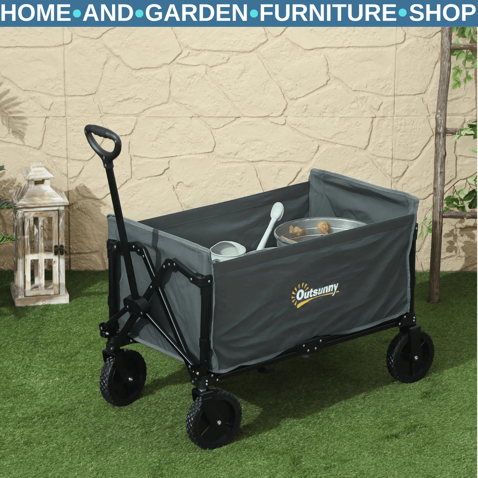 120L Folding Garden Trolley Cart Outdoor Collapsible Wagon with Wheels for Beach - Home and Garden Furniture Shop - rustic - furniture