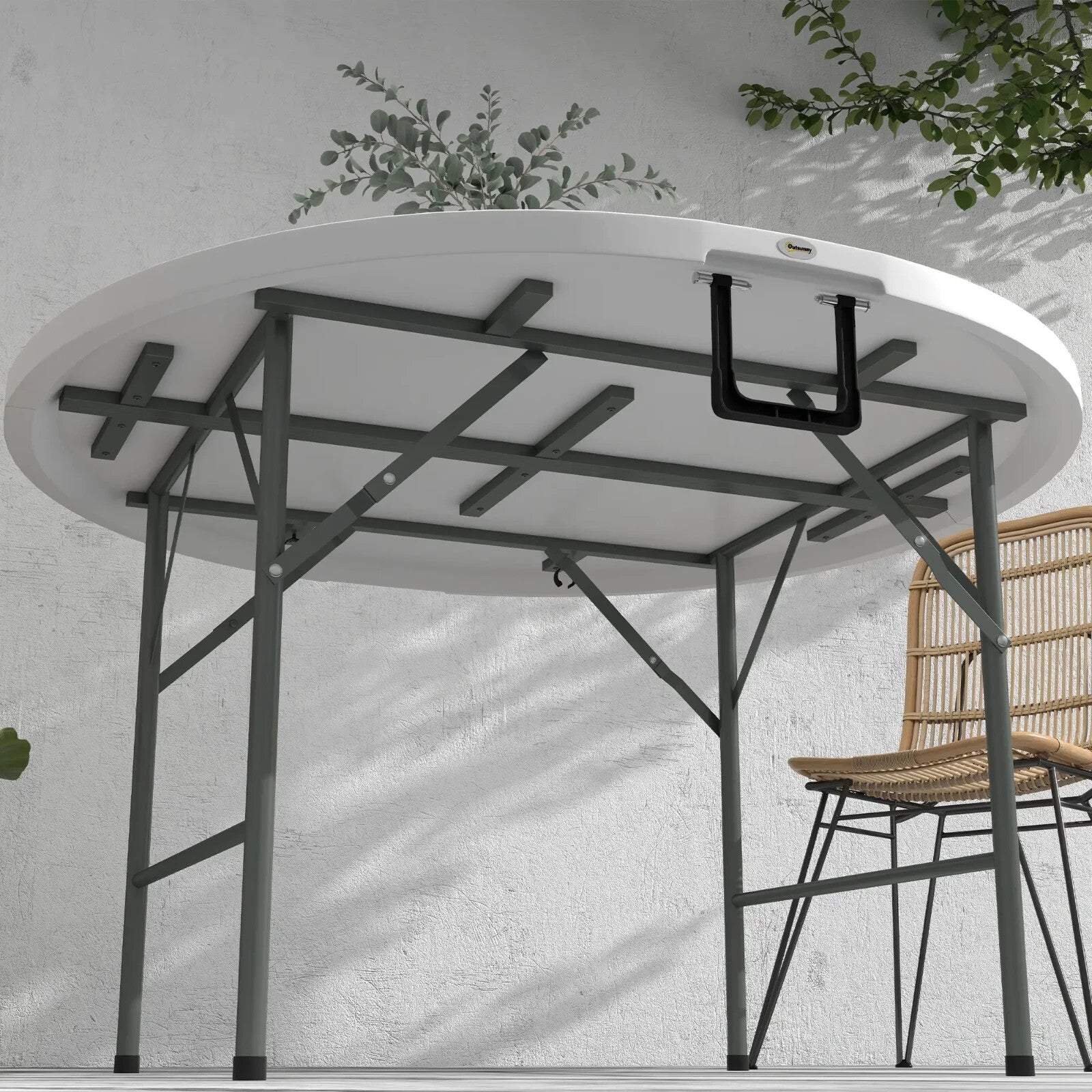 122 cm Folding Garden Table Outdoor HDPE Round Picnic Table Metal Frame White - Home and Garden Furniture Shop - rustic - furniture