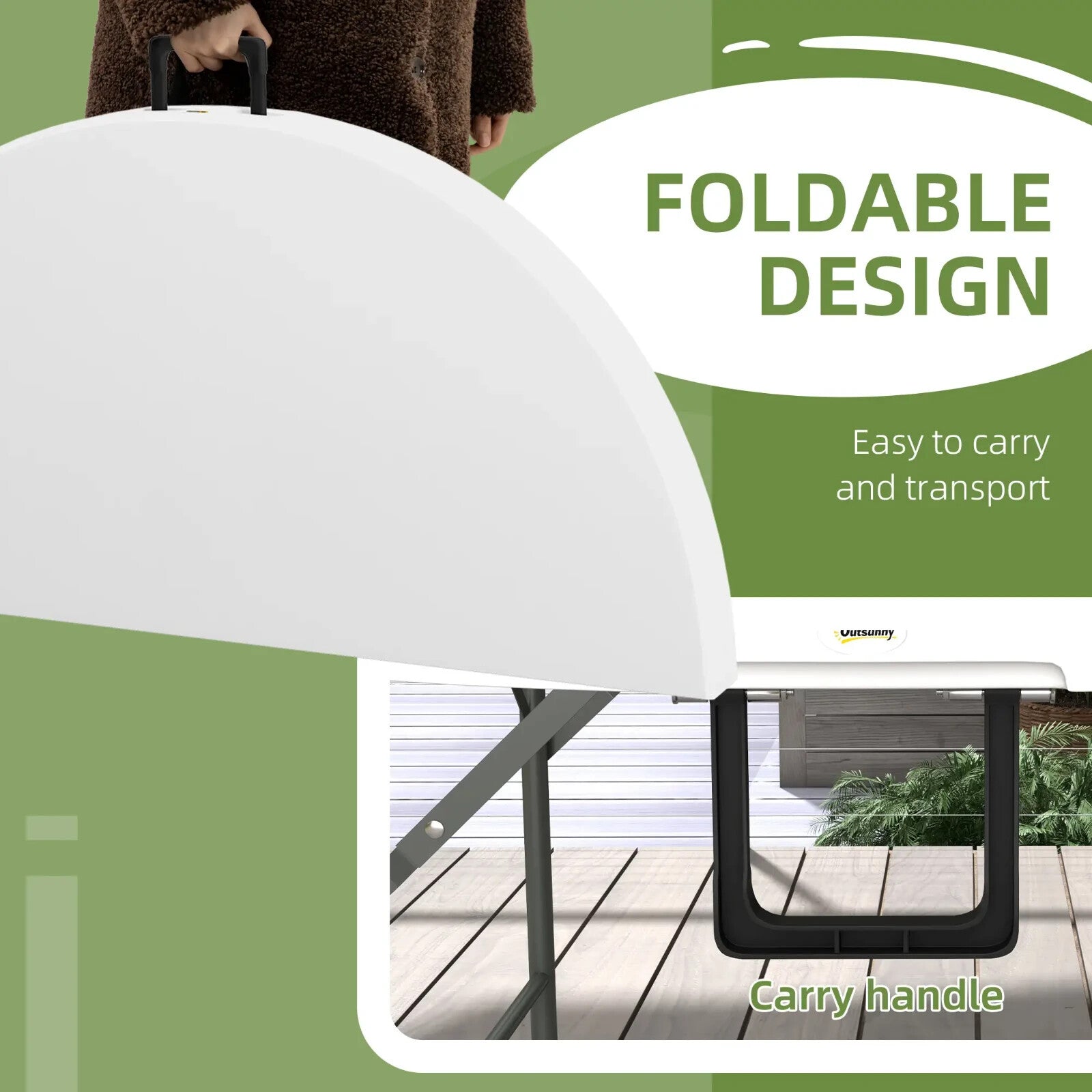 122 cm Folding Garden Table Outdoor HDPE Round Picnic Table Metal Frame White - Home and Garden Furniture Shop - rustic - furniture