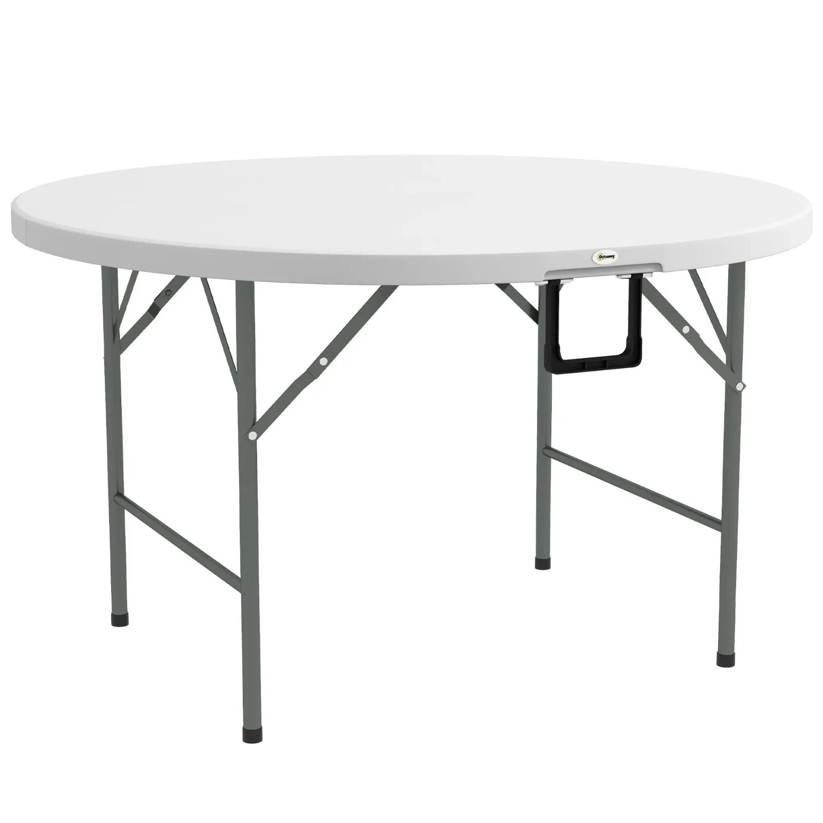 122 cm Folding Garden Table Outdoor HDPE Round Picnic Table Metal Frame White - Home and Garden Furniture Shop - rustic - furniture
