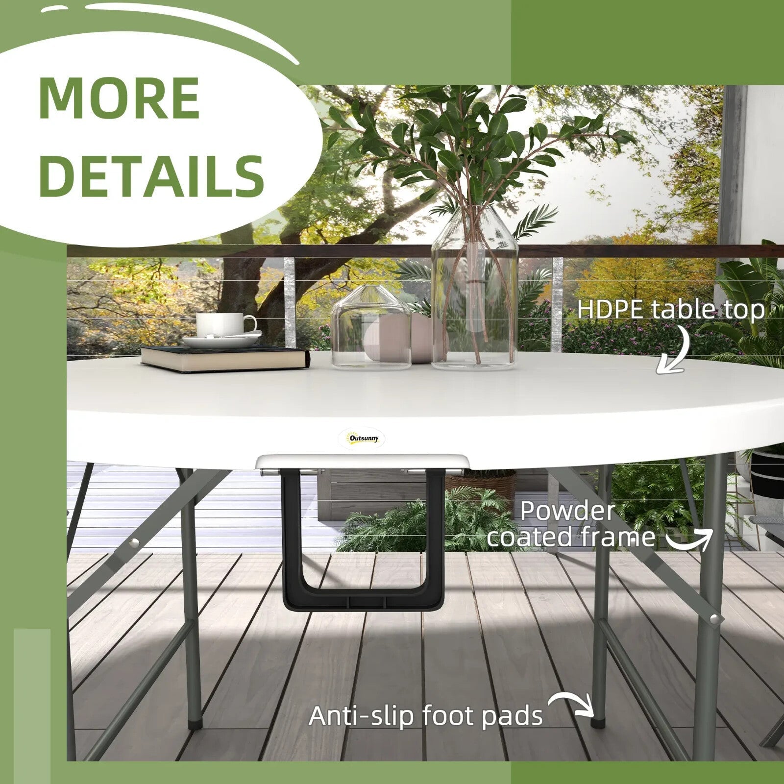 122 cm Folding Garden Table Outdoor HDPE Round Picnic Table Metal Frame White - Home and Garden Furniture Shop - rustic - furniture