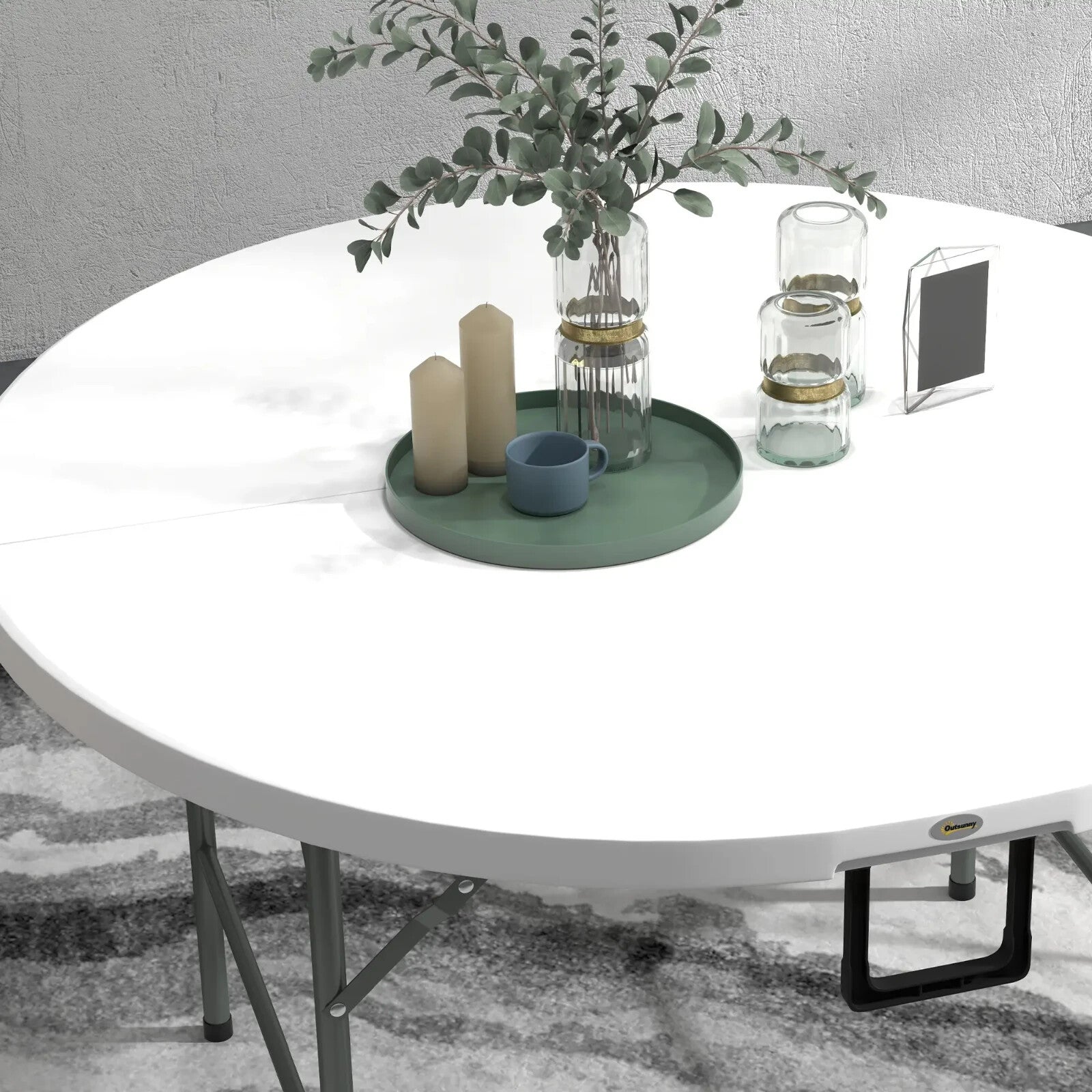 122 cm Folding Garden Table Outdoor HDPE Round Picnic Table Metal Frame White - Home and Garden Furniture Shop - rustic - furniture