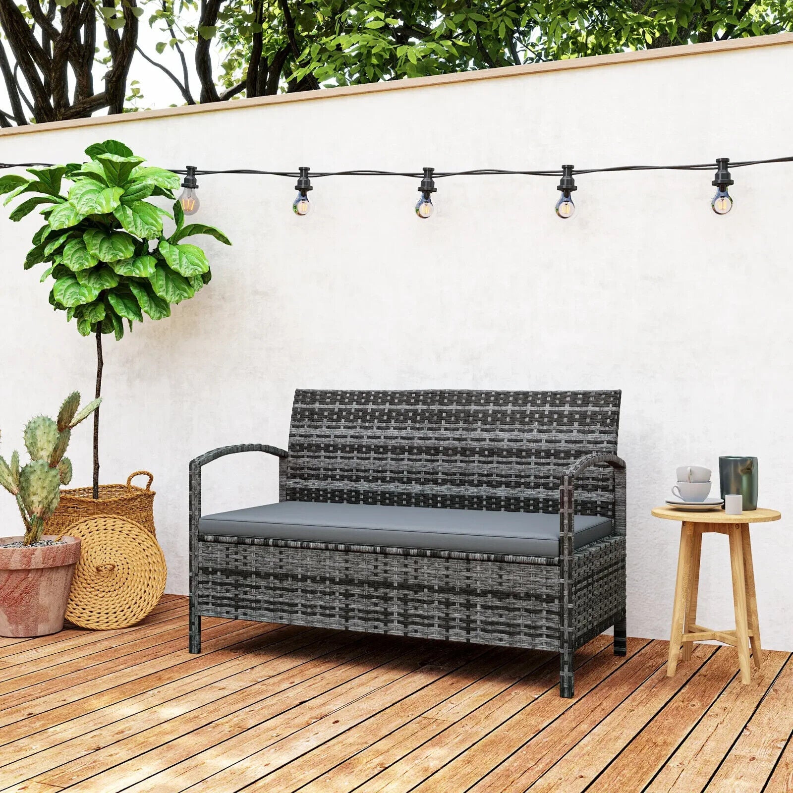 125L Outdoor Storage Garden Bench with Cushion Seat Patio Seating Box for Tools - Home and Garden Furniture Shop - #rustic - furniture#