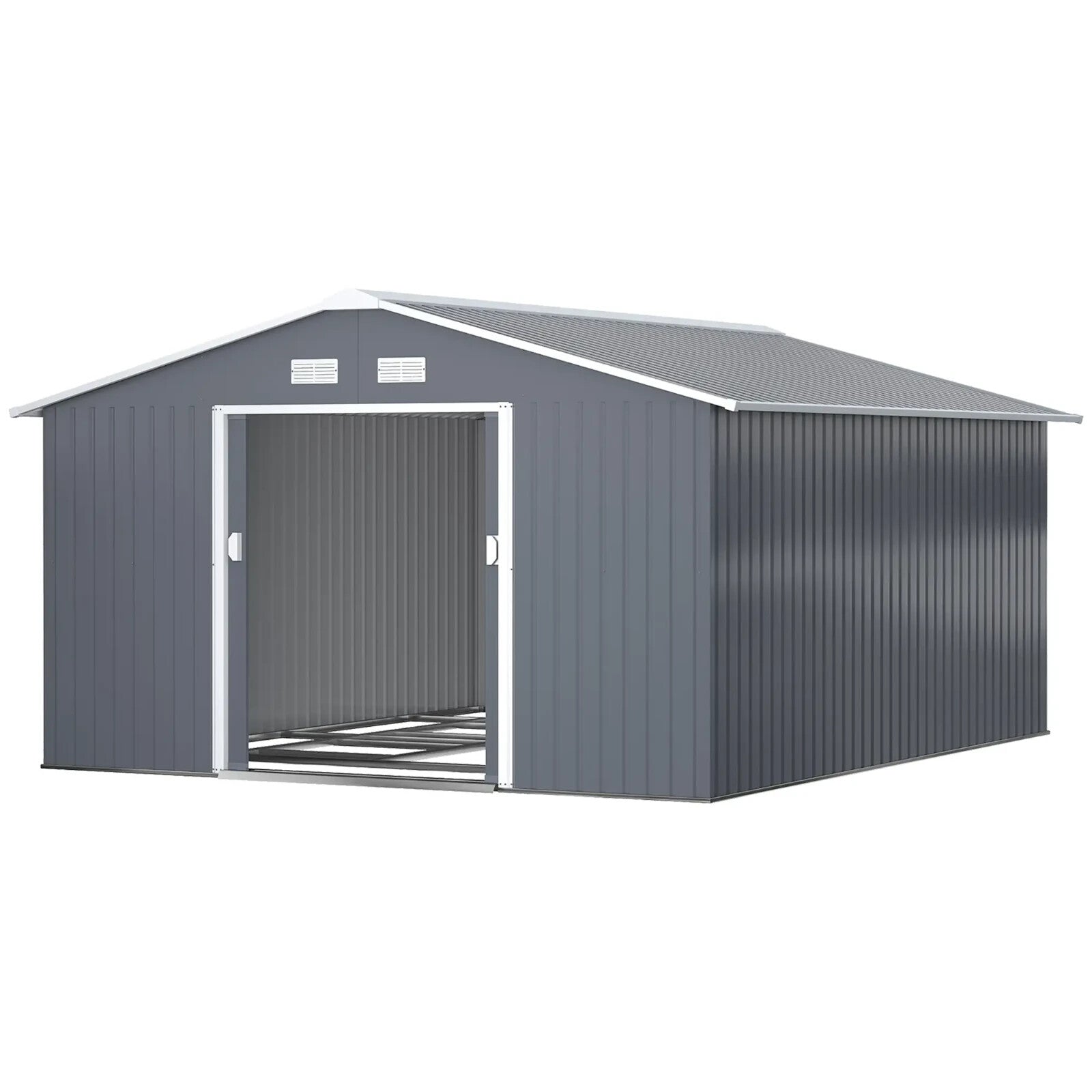13 x 11 ft Metal Garden Storage Shed with Foundation Kit and Vents, Grey - Home and Garden Furniture Shop - rustic - furniture