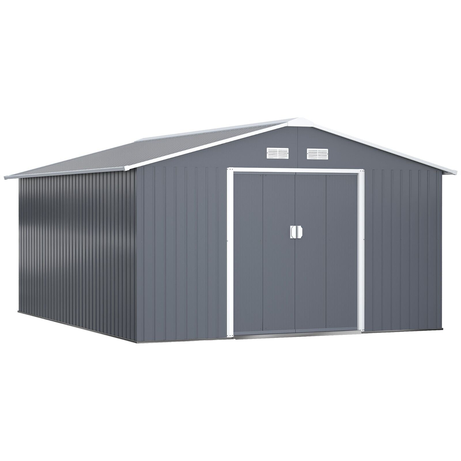 13 x 11 ft Metal Garden Storage Shed with Foundation Kit and Vents, Grey - Home and Garden Furniture Shop - #rustic - furniture#