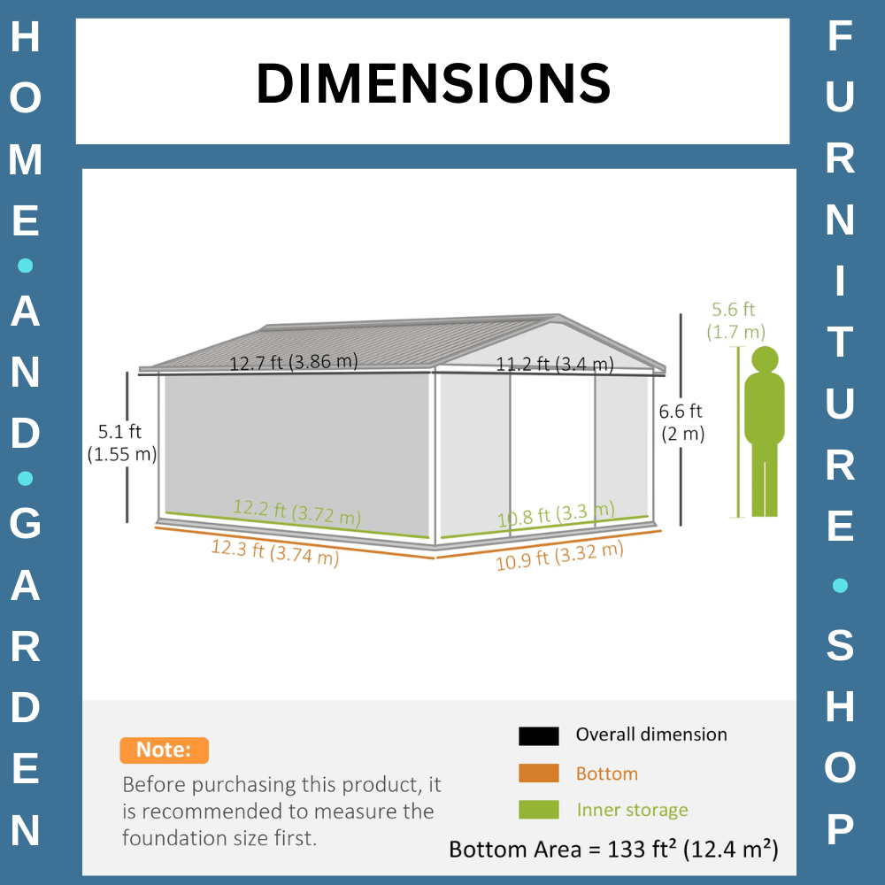 13 x 11 ft Metal Garden Storage Shed with Foundation Kit and Vents, Grey - Home and Garden Furniture Shop - rustic - furniture