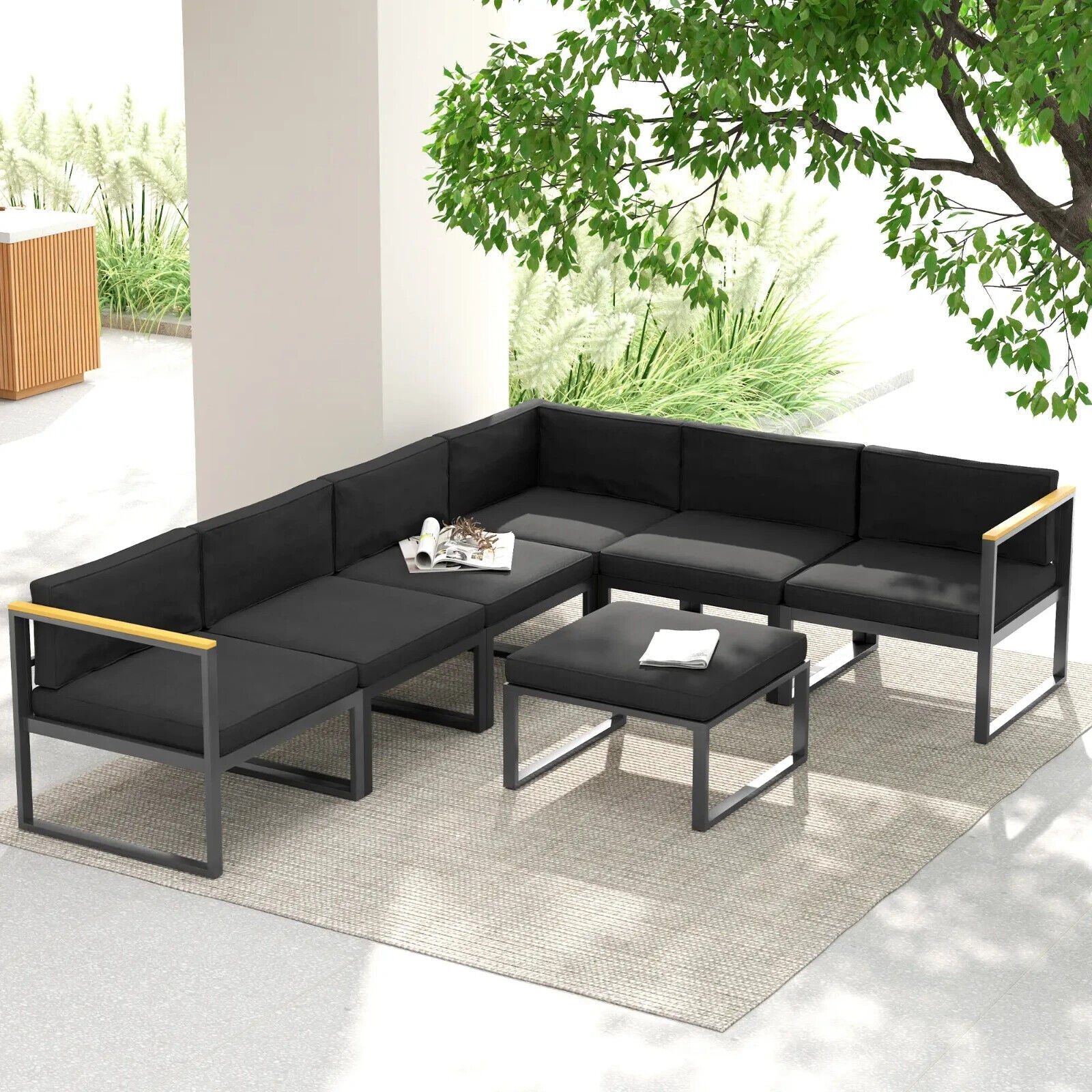 14 Piece Replacement Cushions for Rattan Garden Furniture Outdoor Seat Pad Black - Home and Garden Furniture Shop - #rustic - furniture#