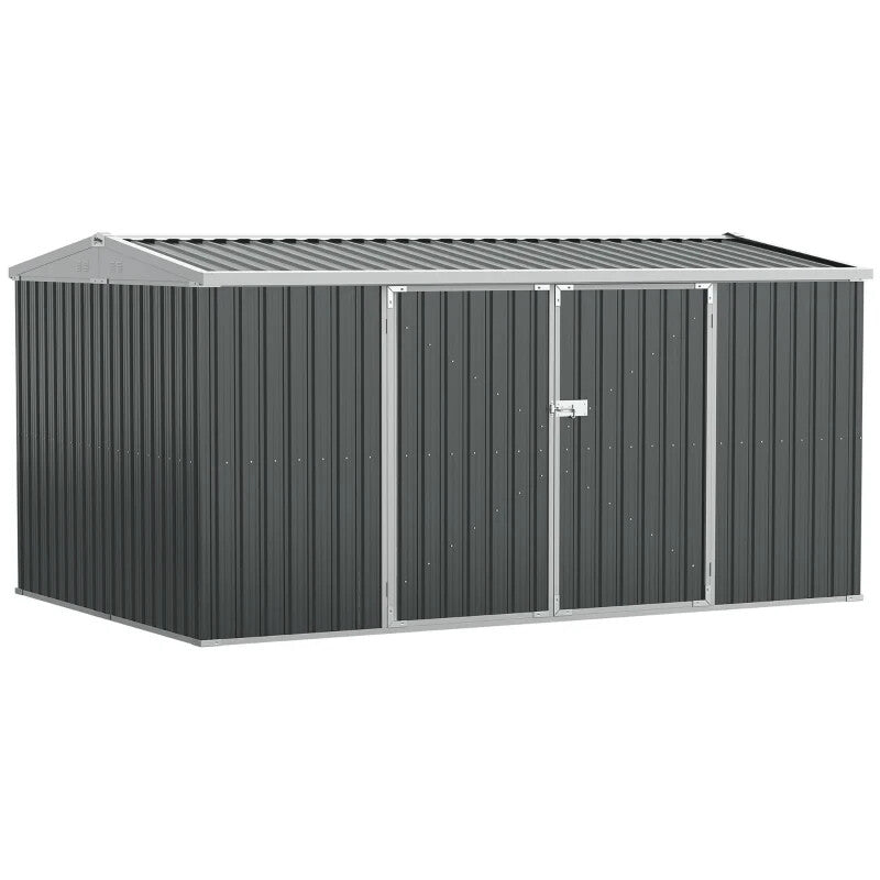 14 x 8ft Outdoor Garden Storage Shed Steel Tool Box w/Lockable Door for Backyard - Home and Garden Furniture Shop - rustic - furniture