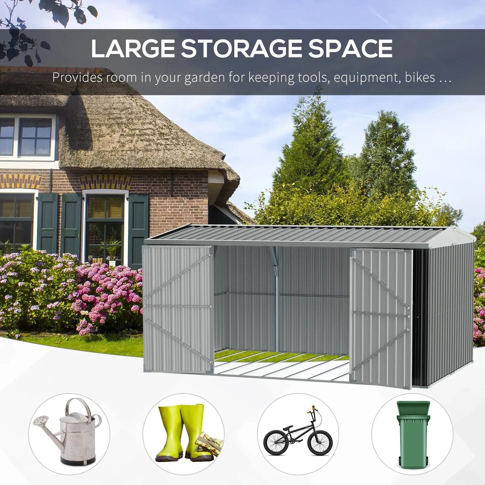 14 x 8ft Outdoor Garden Storage Shed Steel Tool Box w/Lockable Door for Backyard - Home and Garden Furniture Shop - #rustic - furniture#