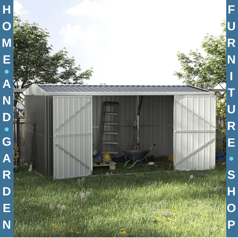 14 x 8ft Outdoor Garden Storage Shed Steel Tool Box w/Lockable Door for Backyard - Home and Garden Furniture Shop - rustic - furniture