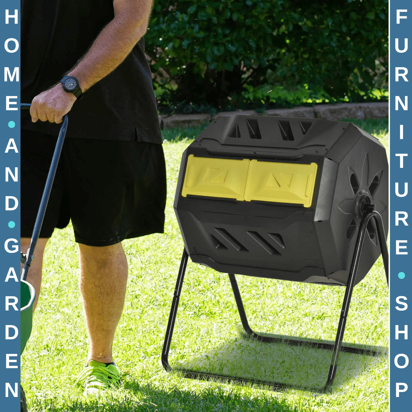 160L Rotating Garden Compost Bin Dual Chamber Tumbling Composter w/ Sliding Door - Home and Garden Furniture Shop - rustic - furniture