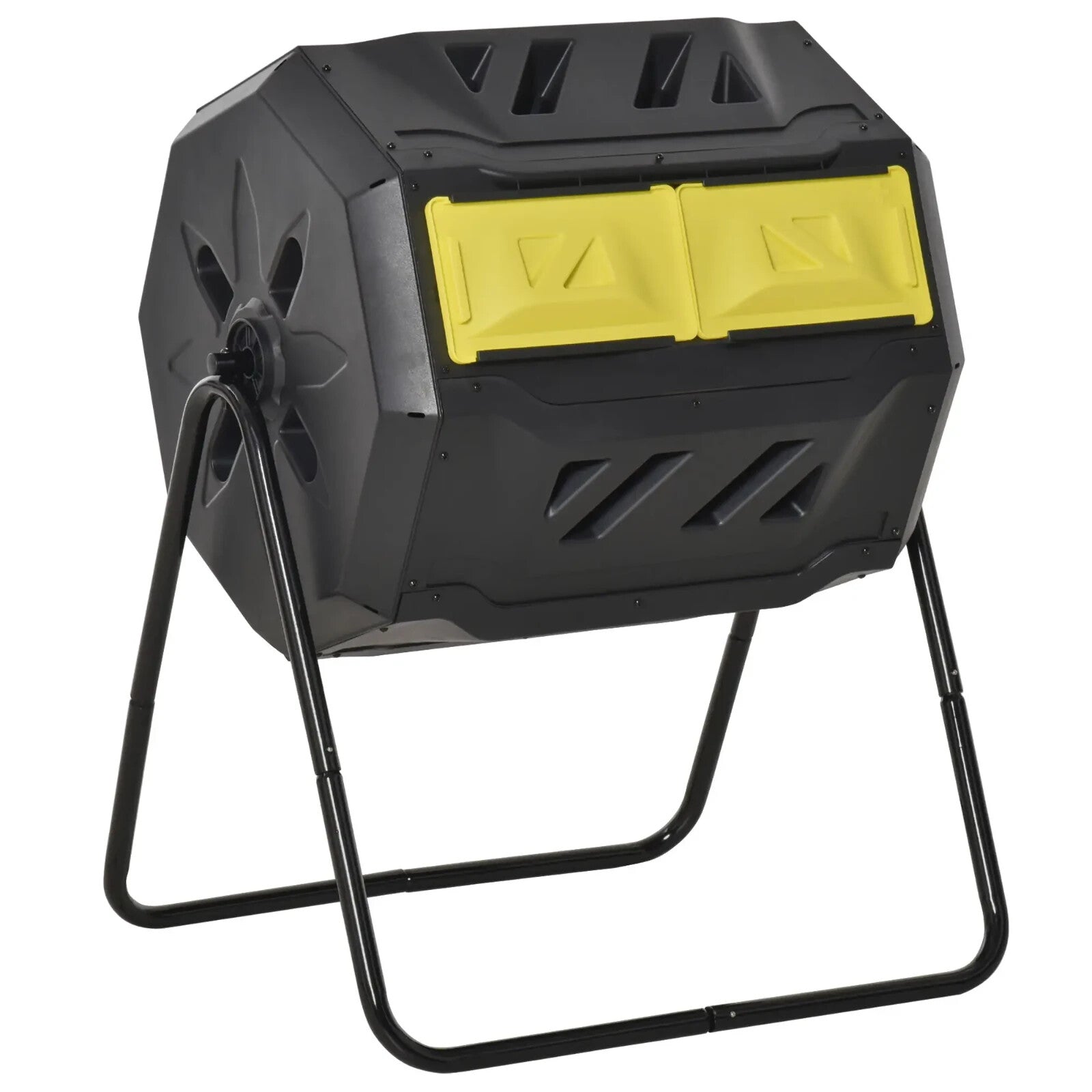 160L Rotating Garden Compost Bin Dual Chamber Tumbling Composter w/ Sliding Door - Home and Garden Furniture Shop - rustic - furniture