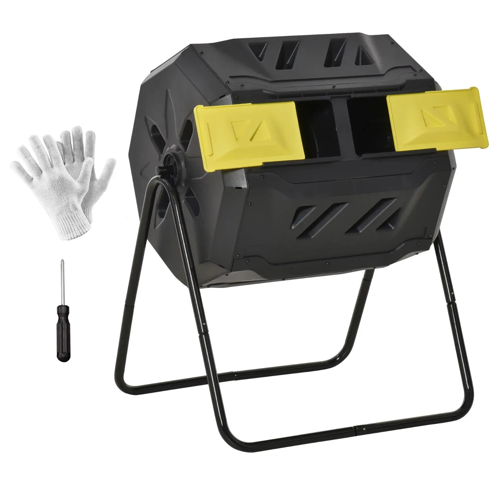 160L Rotating Garden Compost Bin Dual Chamber Tumbling Composter w/ Sliding Door - Home and Garden Furniture Shop - rustic - furniture
