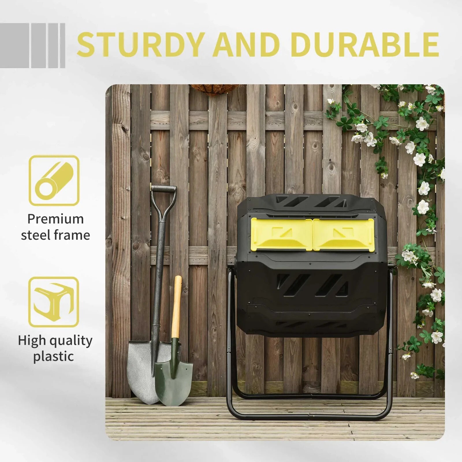 160L Rotating Garden Compost Bin Dual Chamber Tumbling Composter w/ Sliding Door - Home and Garden Furniture Shop - rustic - furniture