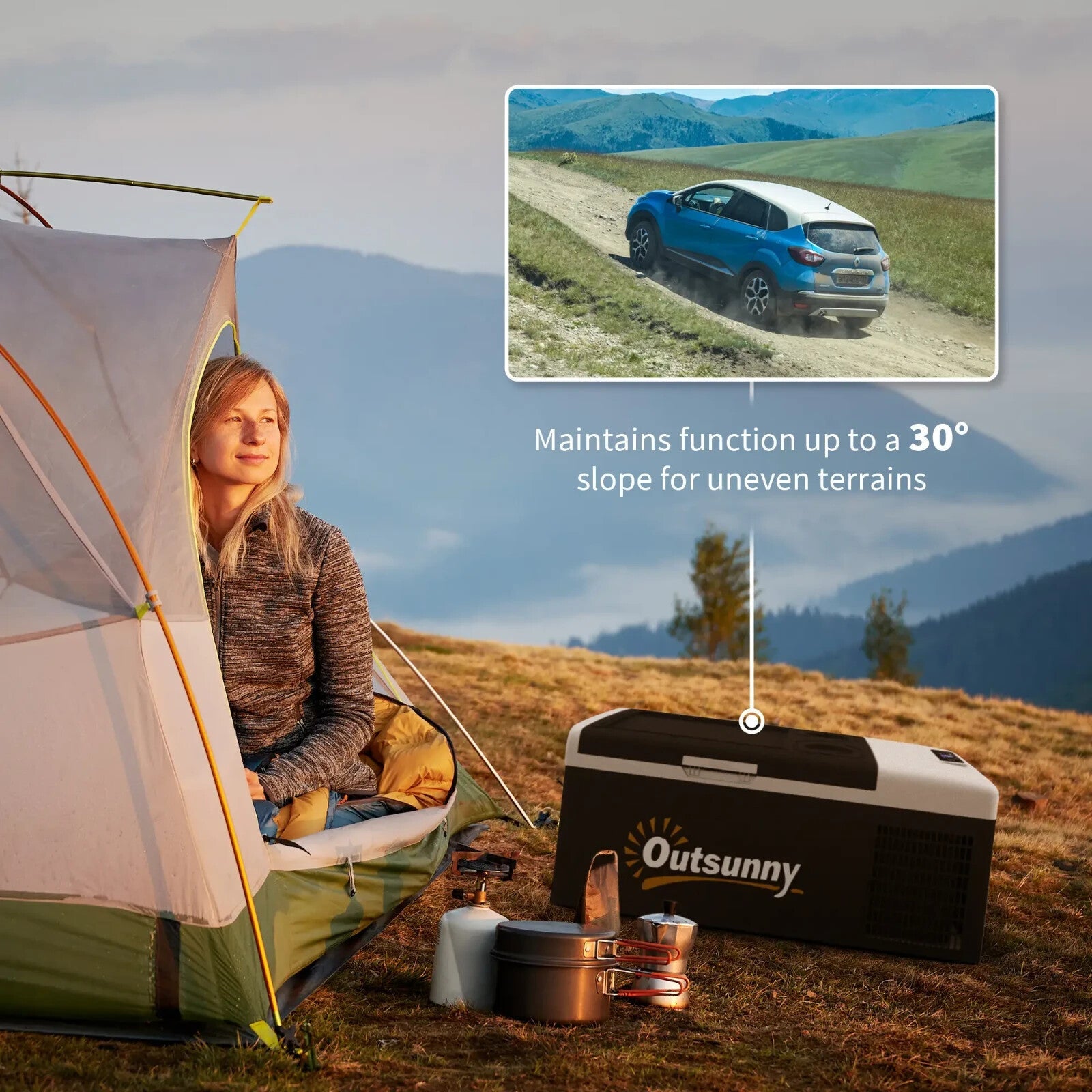 16L Portable Car Fridge Freezer 20℃ to 10℃ Adjustable Temperature DC 12V/24V - Home and Garden Furniture Shop - rustic - furniture