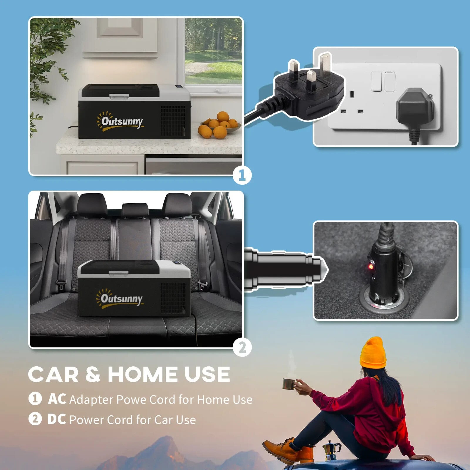 16L Portable Car Fridge Freezer 20℃ to 10℃ Adjustable Temperature DC 12V/24V - Home and Garden Furniture Shop - rustic - furniture