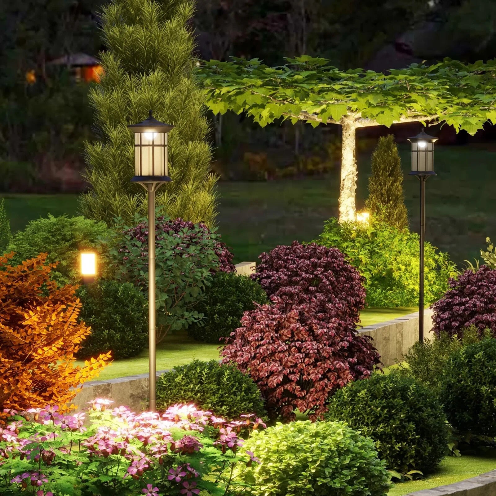 1.8 m LED Garden Lamp Post Solar Lights Waterproof Lighting for Patio Pathway - Home and Garden Furniture Shop - rustic - furniture