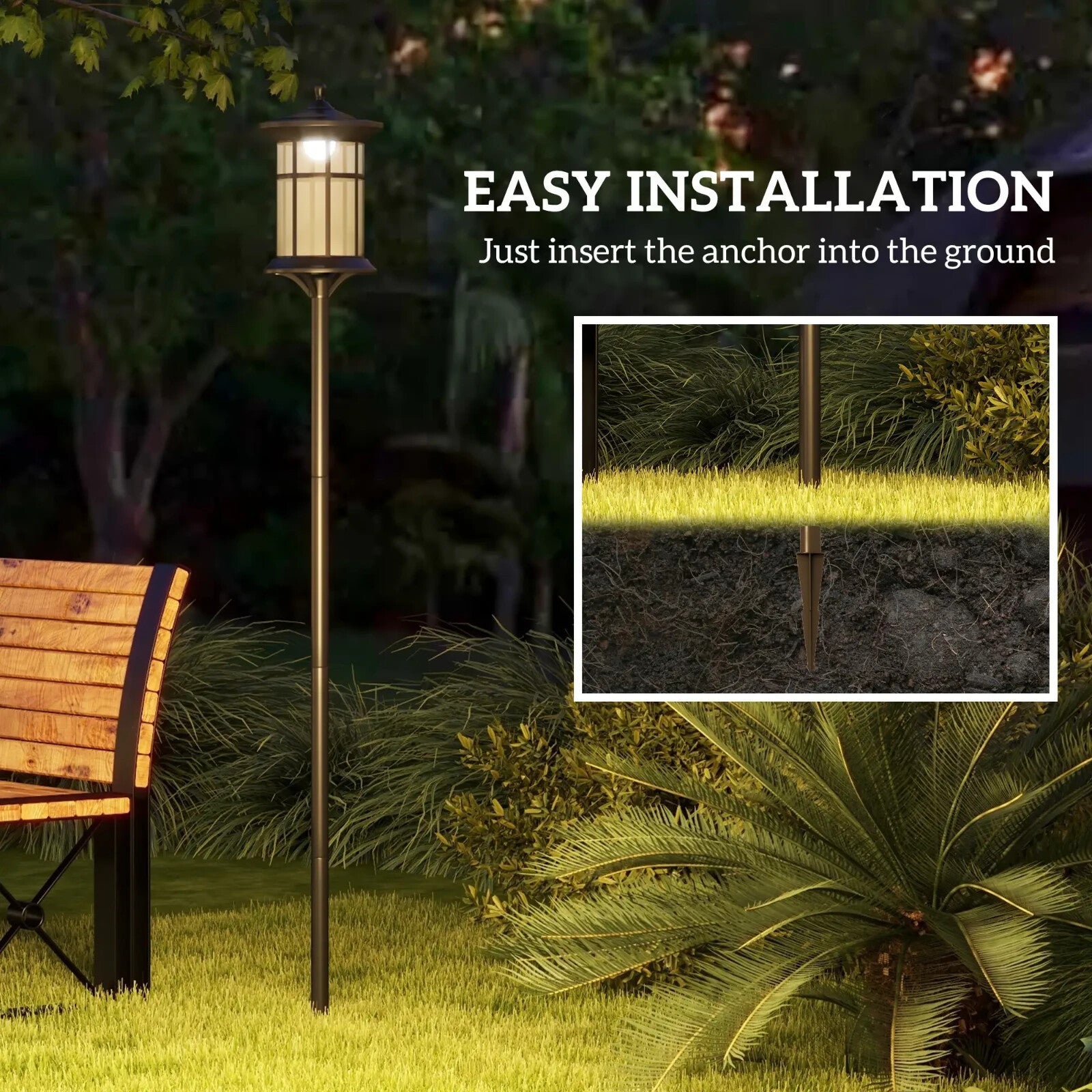 1.8 m LED Garden Lamp Post Solar Lights Waterproof Lighting for Patio Pathway - Home and Garden Furniture Shop - rustic - furniture