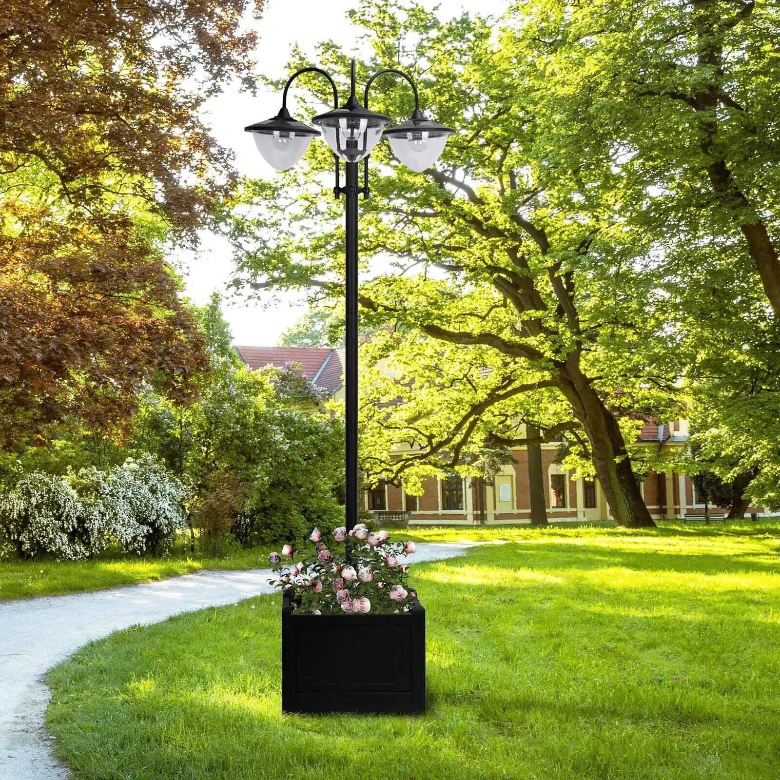 189cm Solar Lamp Post 3Head Street Light w/ Planter Outdoor LED Lighting Auto On - Home and Garden Furniture Shop - #rustic - furniture#