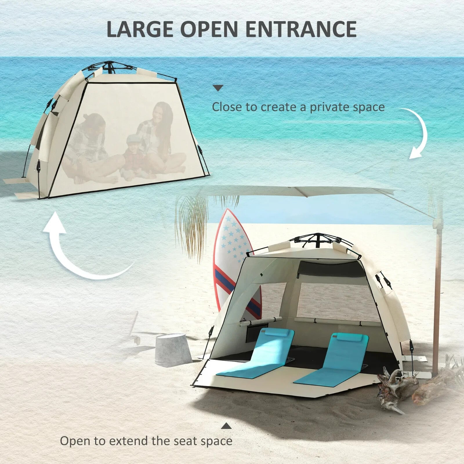 2 - 3 Person Pop Up Beach Tent Sun Shelter with Extended Floor Mesh and Carry Bag - Home and Garden Furniture Shop - rustic - furniture