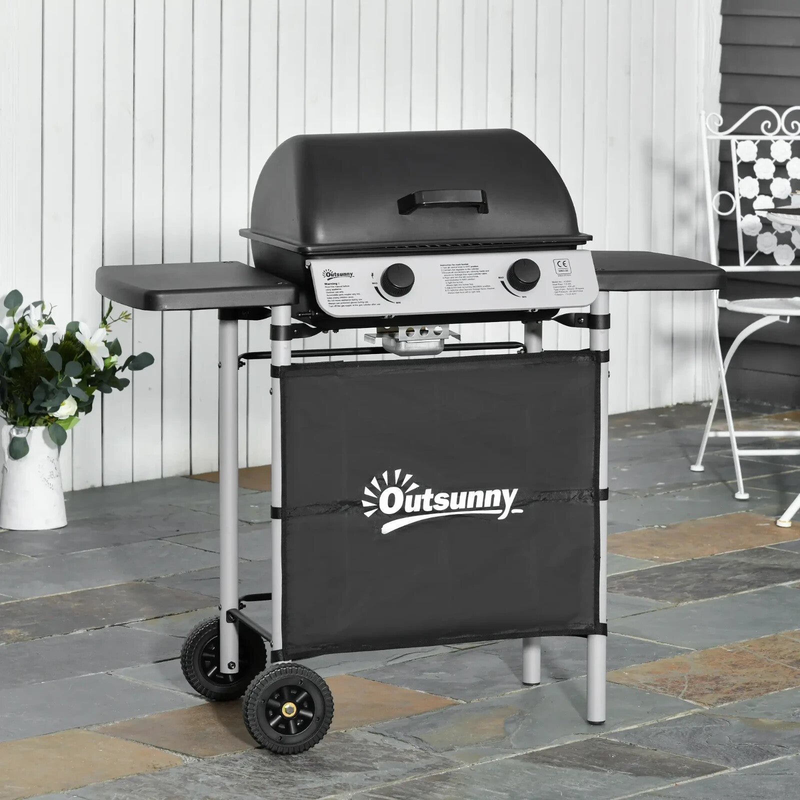 2 Burner Gas Barbecue Trolley Grill with Lid Wheels & Side Shelve 5.6 kW Outdoor - Home and Garden Furniture Shop - rustic - furniture