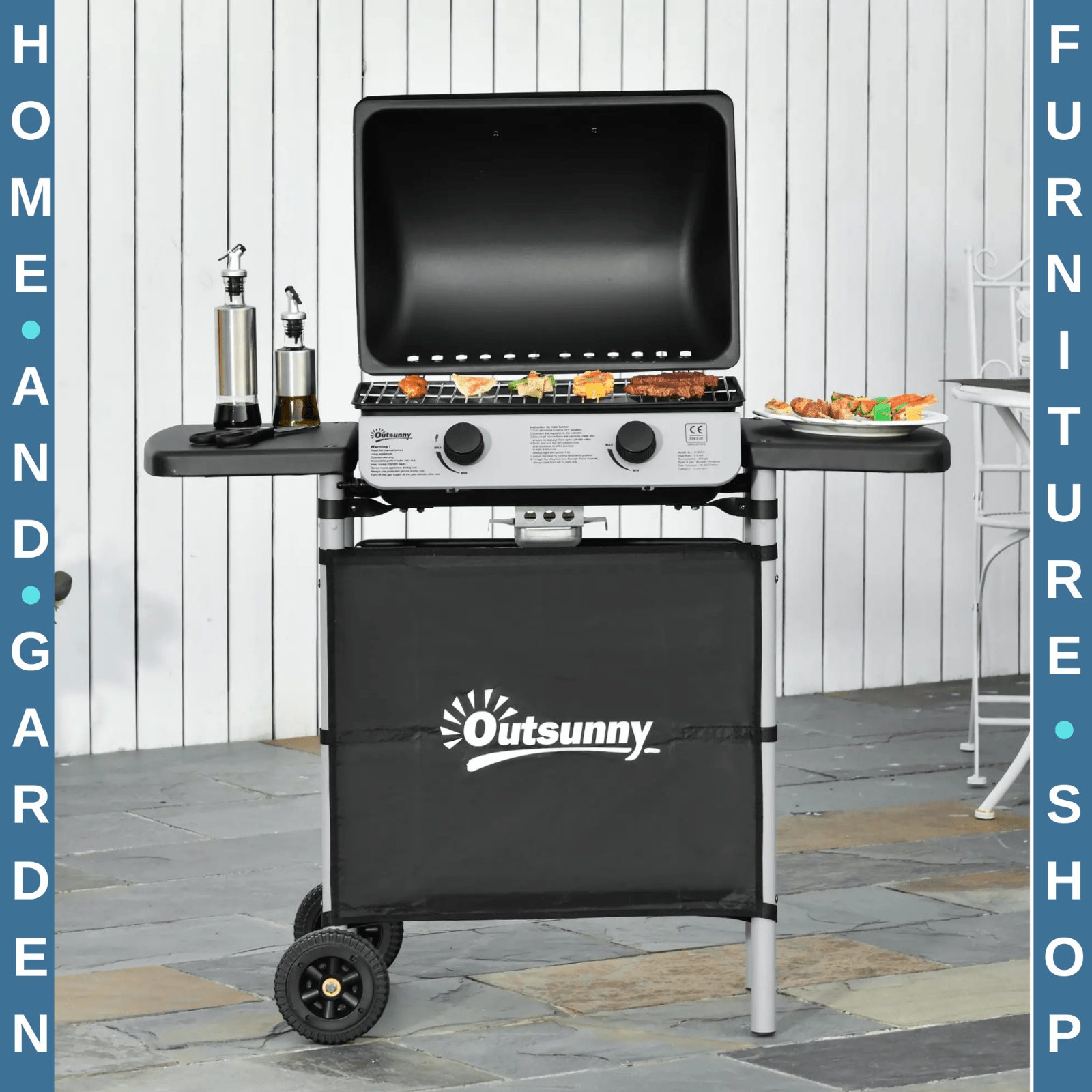 2 Burner Gas Barbecue Trolley Grill with Lid Wheels & Side Shelve 5.6 kW Outdoor - Home and Garden Furniture Shop - rustic - furniture