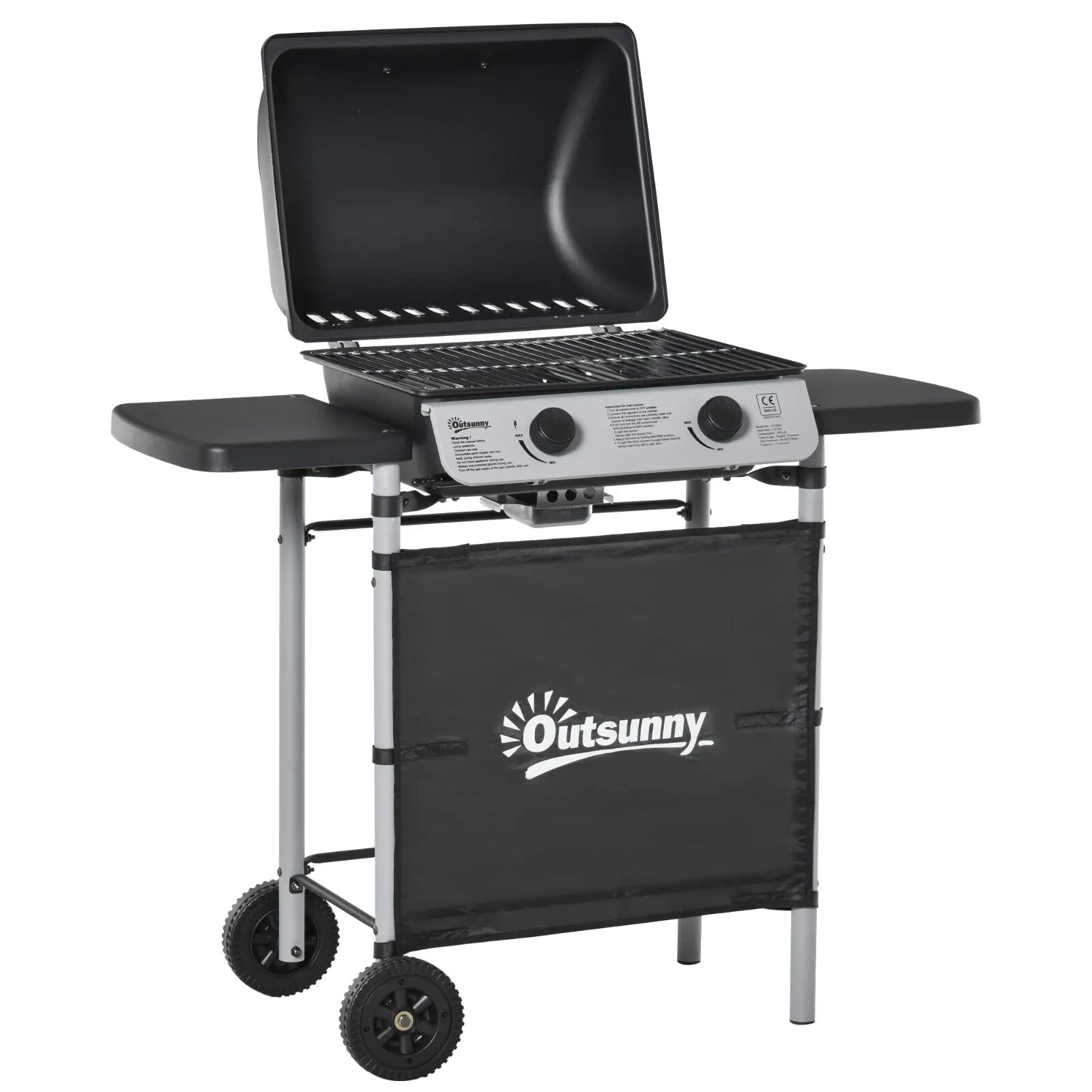 2 Burner Gas Barbecue Trolley Grill with Lid Wheels & Side Shelve 5.6 kW Outdoor - Home and Garden Furniture Shop - rustic - furniture