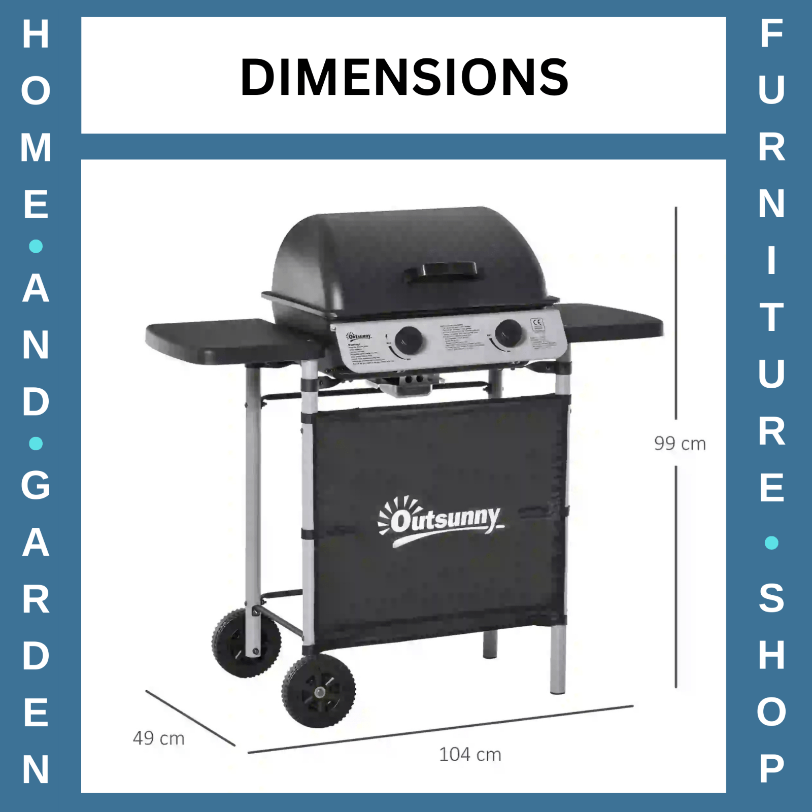 2 Burner Gas Barbecue Trolley Grill with Lid Wheels & Side Shelve 5.6 kW Outdoor - Home and Garden Furniture Shop - rustic - furniture