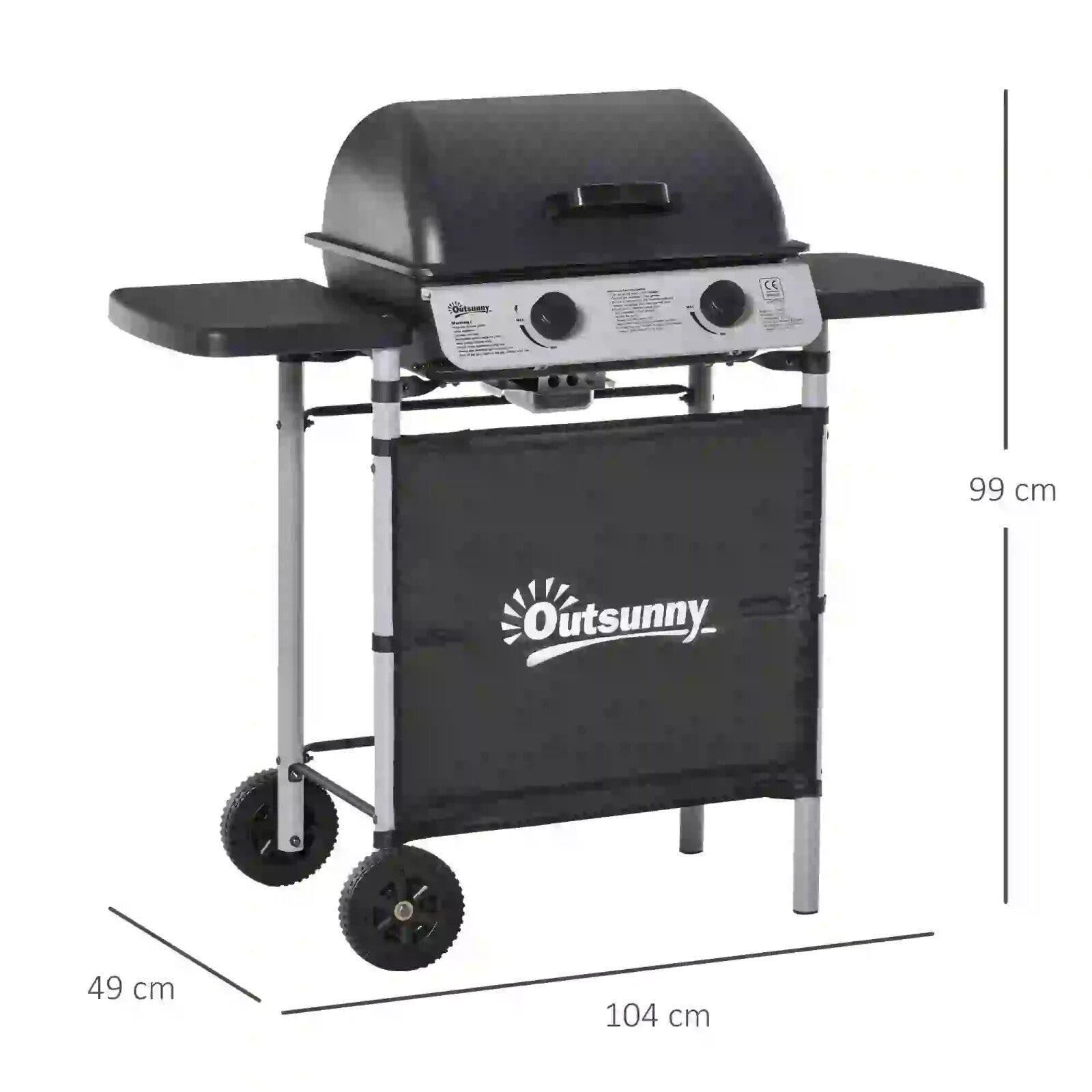 2 Burner Gas Barbecue Trolley Grill with Lid Wheels & Side Shelve 5.6 kW Outdoor - Home and Garden Furniture Shop - rustic - furniture
